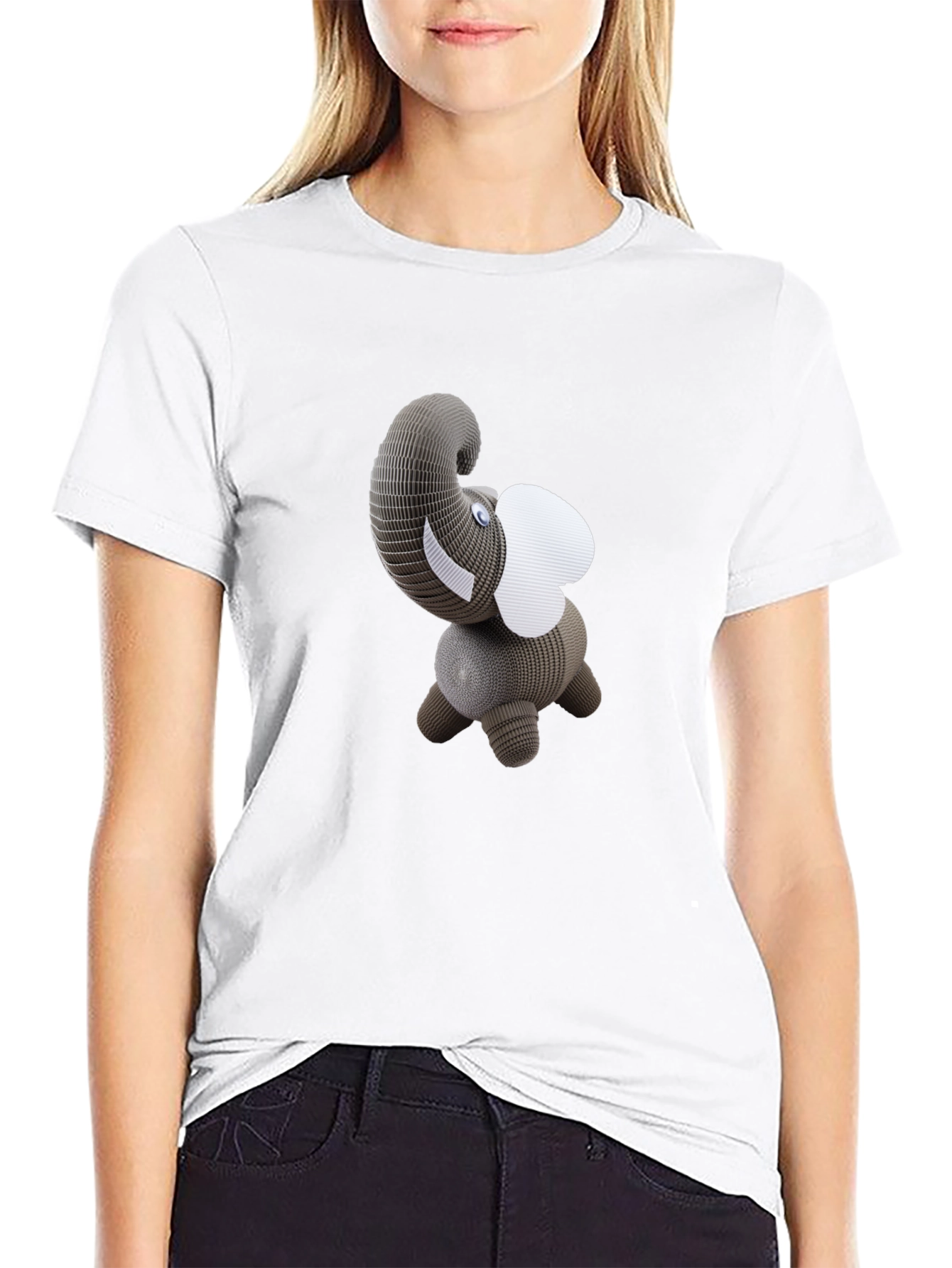 Black T-Shirt with 3D Elephant Design