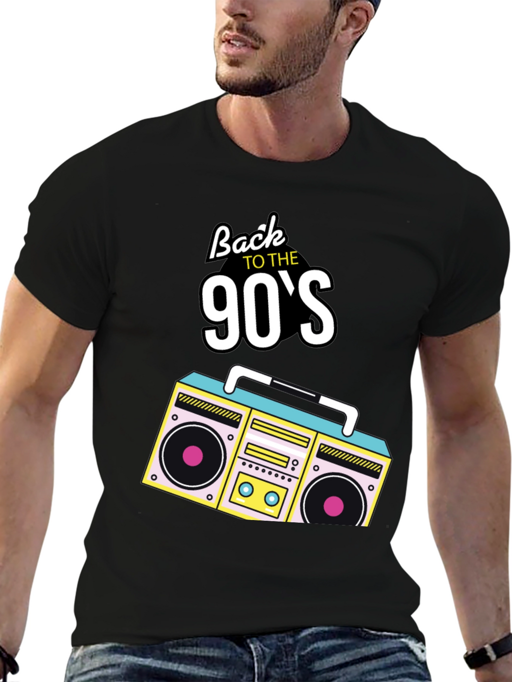 Back to the 90s Retro Boombox Black T-Shirt