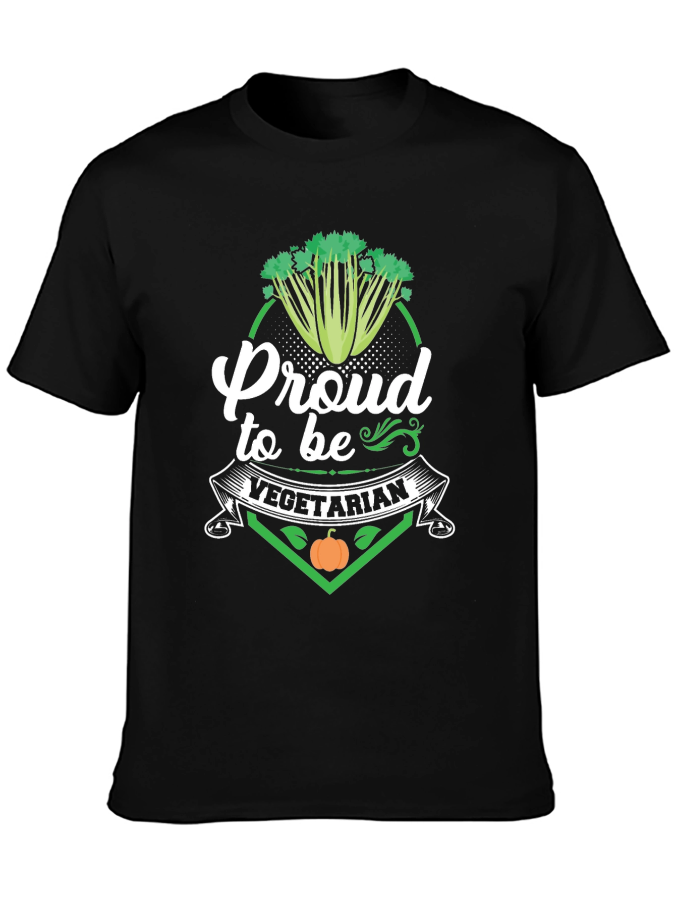 Proud to be Vegetarian T-Shirt - Celery & Pumpkin Design
