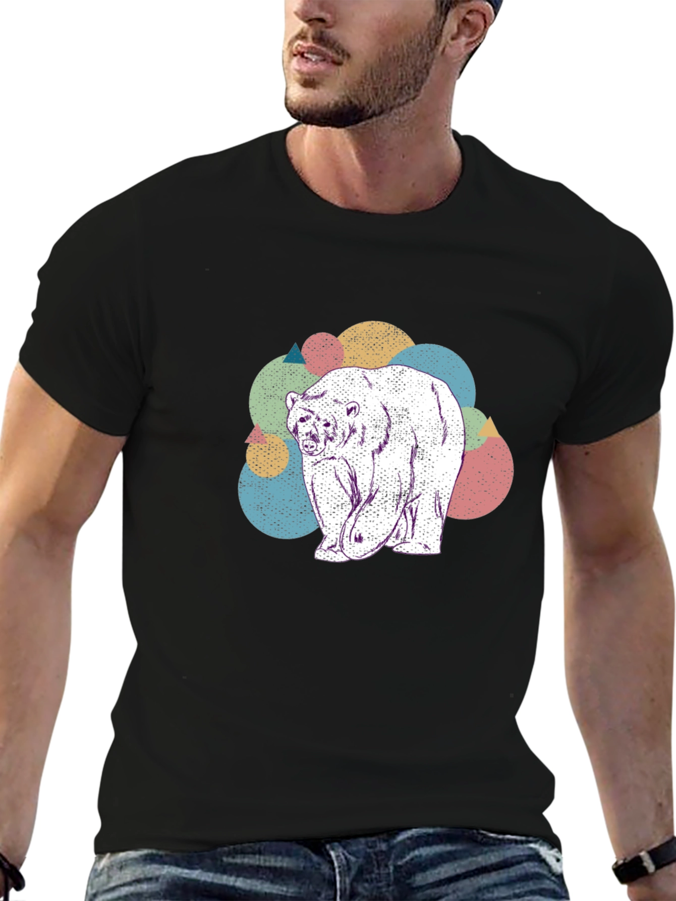 Geometric Bear Graphic Tee - Soft Cotton Blend