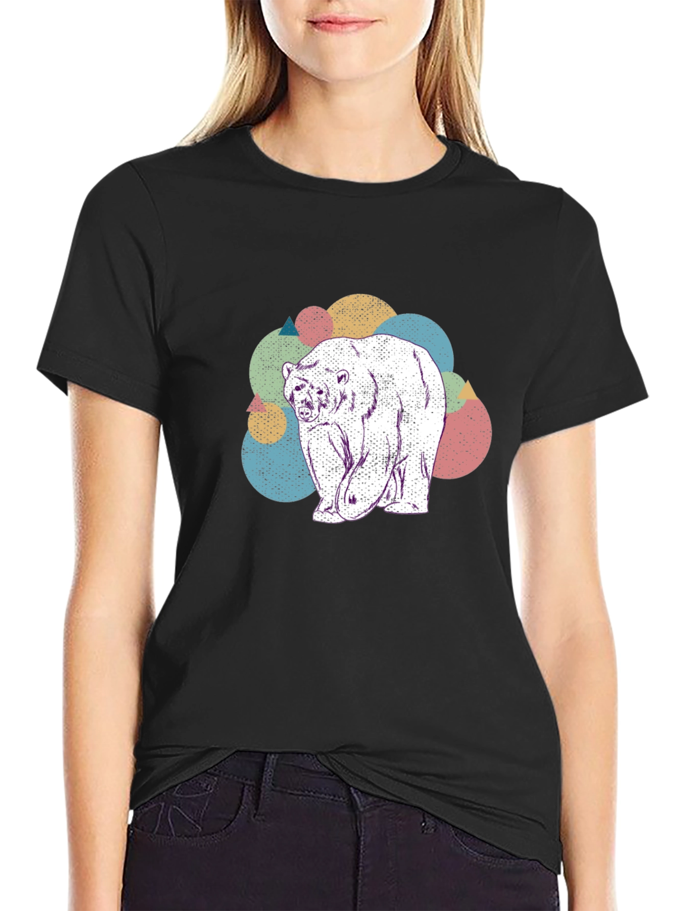 Geometric Bear Graphic Tee - Soft Cotton Blend