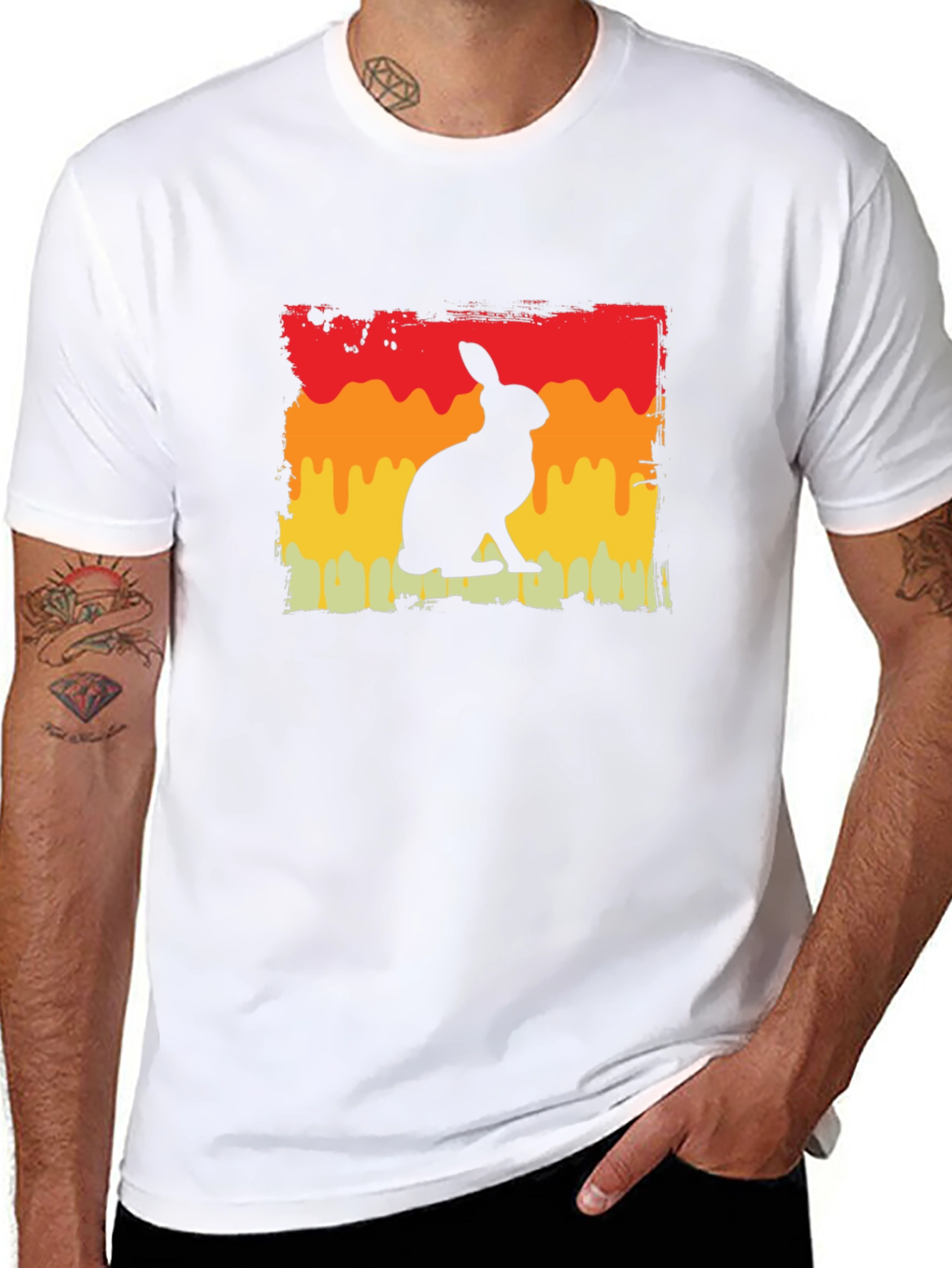 Retro Rabbit Graphic Tee - Black Cotton Blend T-Shirt