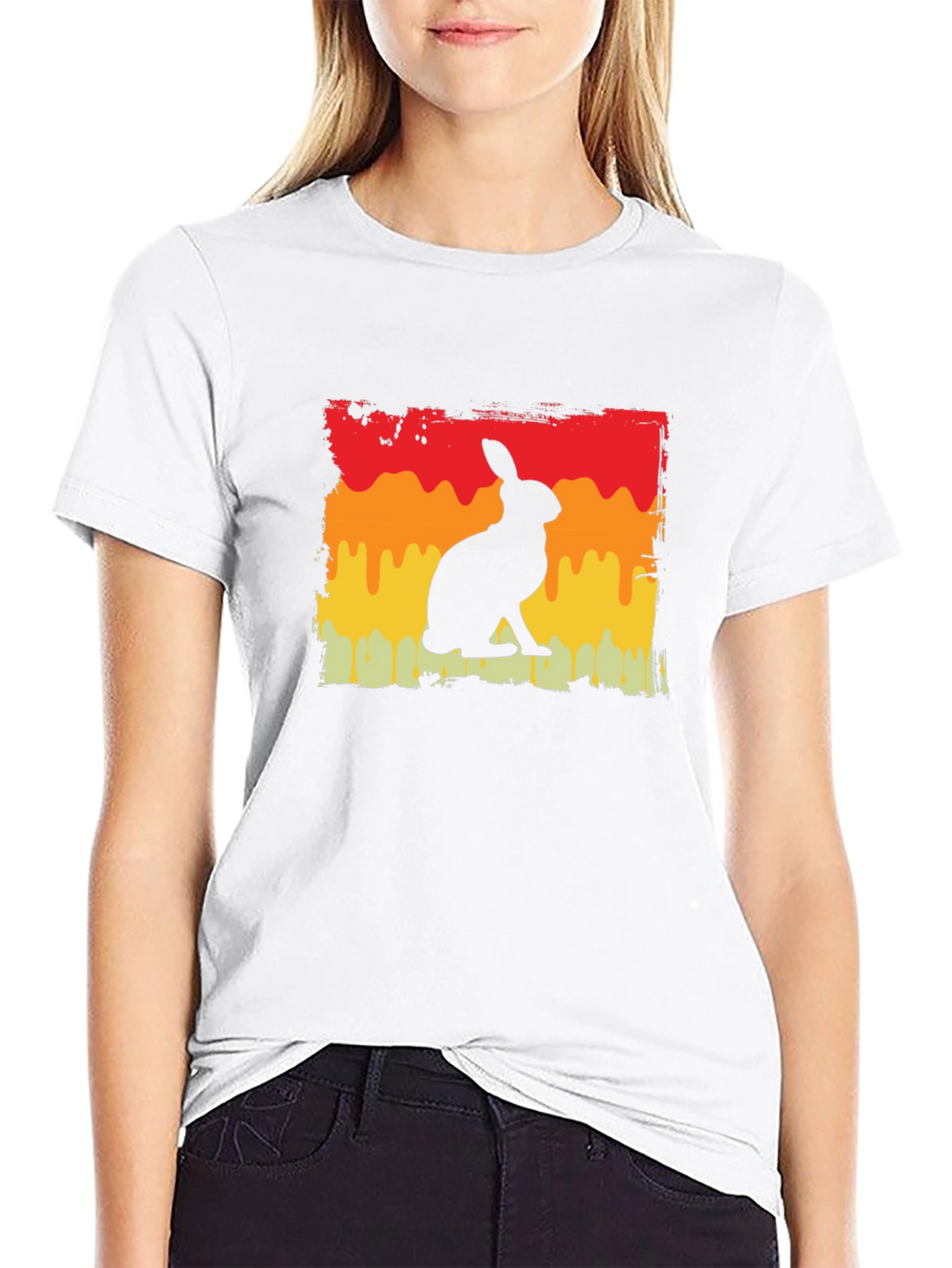 Retro Rabbit Graphic Tee - Black Cotton Blend T-Shirt