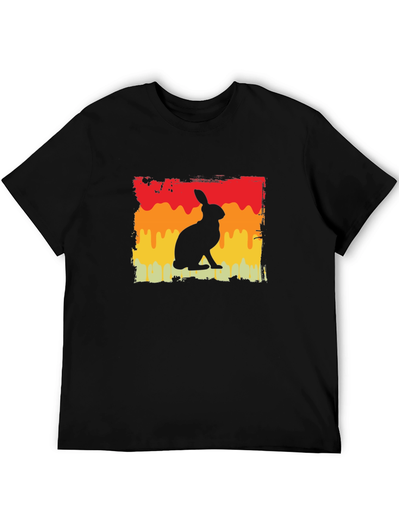 Retro Rabbit Graphic Tee - Black Cotton Blend T-Shirt