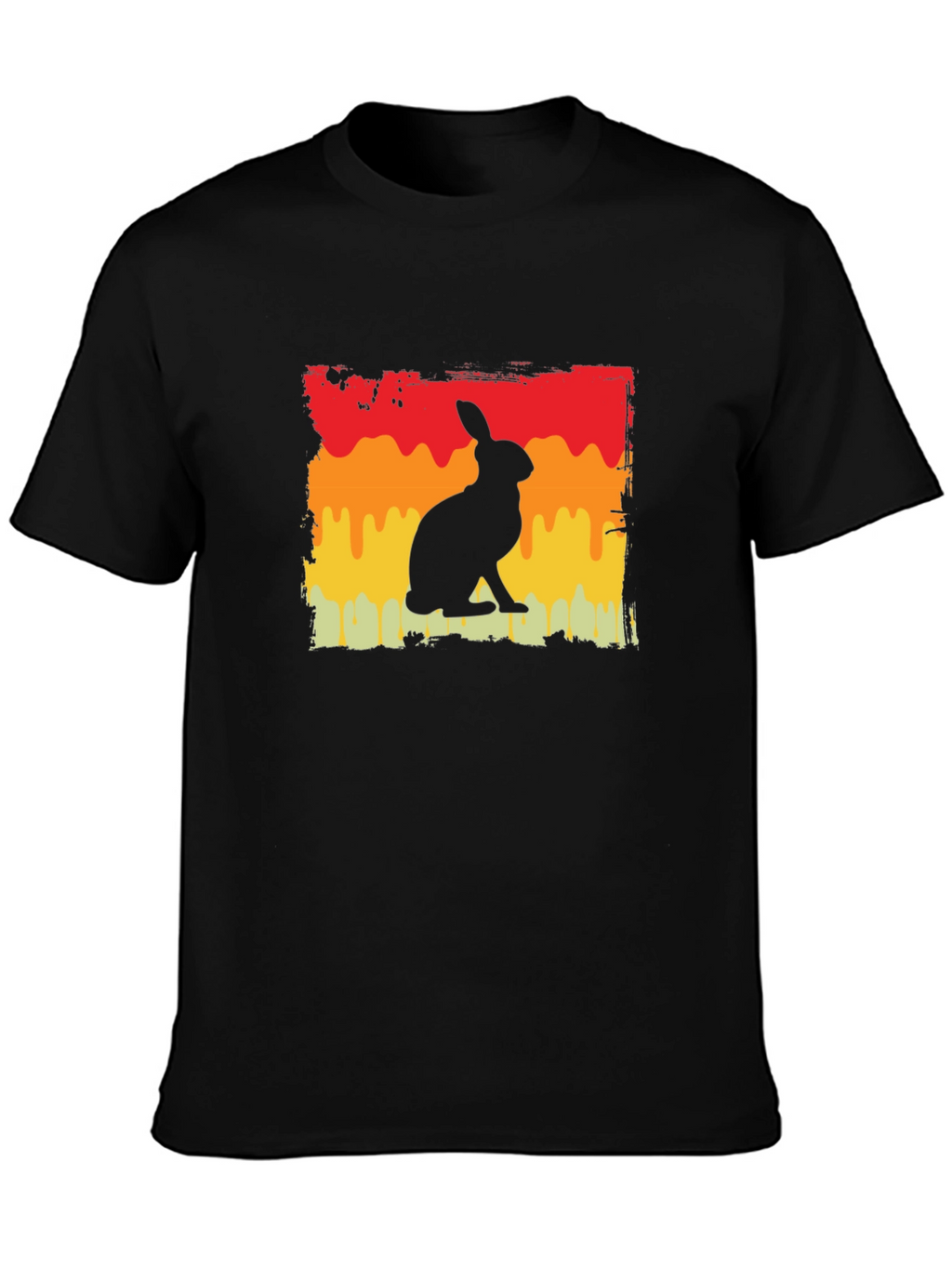 Retro Rabbit Graphic Tee - Black Cotton Blend T-Shirt