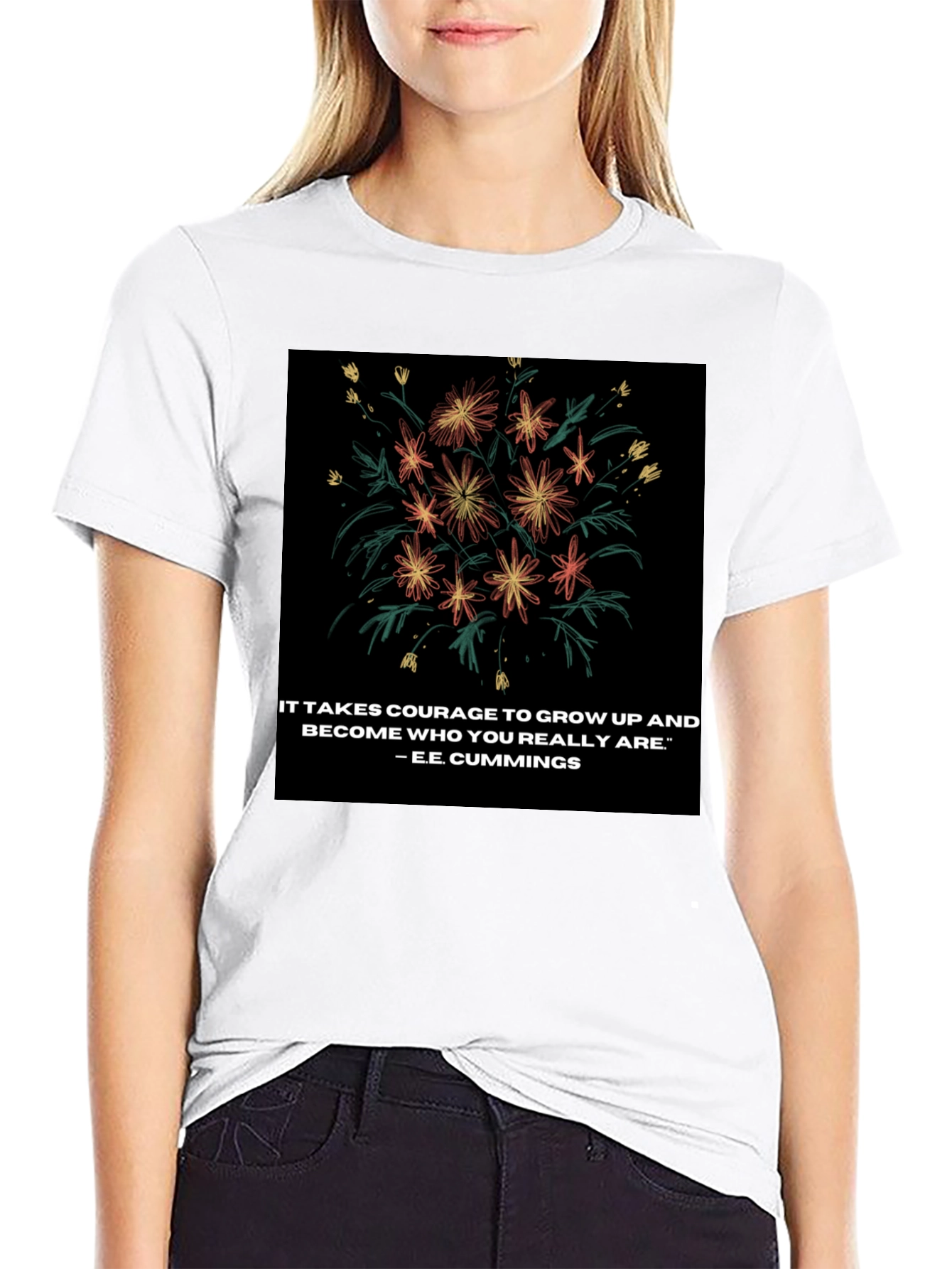 Floral Quote Graphic Tee - Courage to Grow