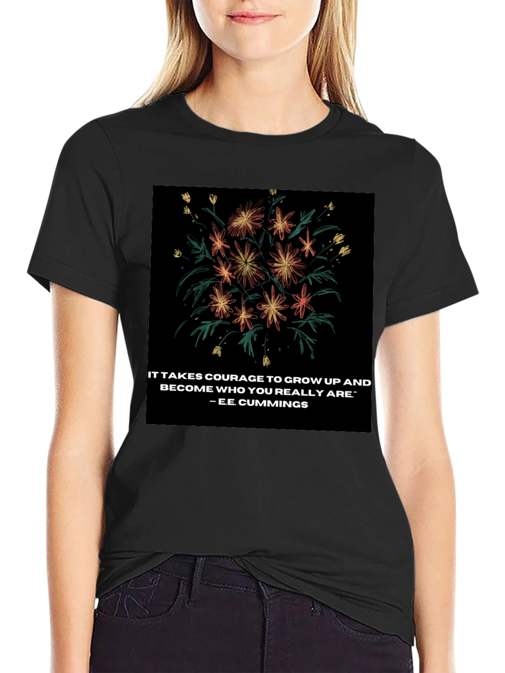 Floral Quote Graphic Tee - Courage to Grow