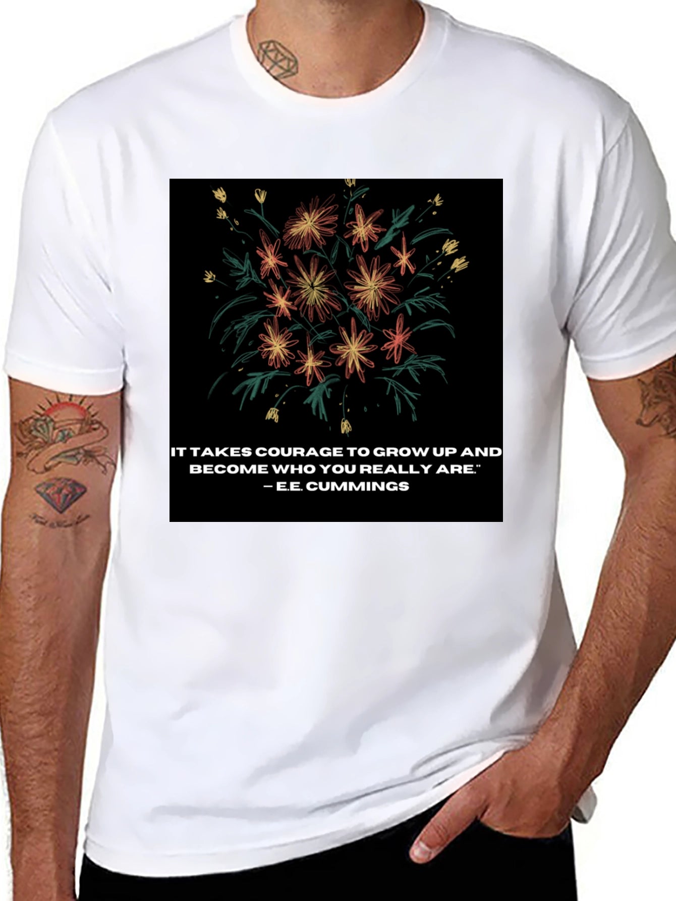 Floral Quote Graphic Tee - Courage to Grow