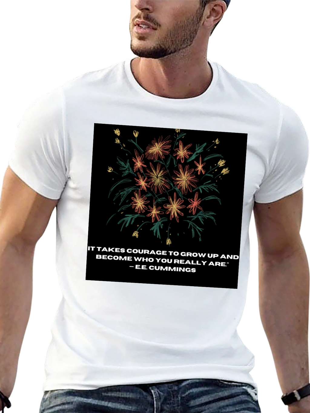 Floral Quote Graphic Tee - Courage to Grow
