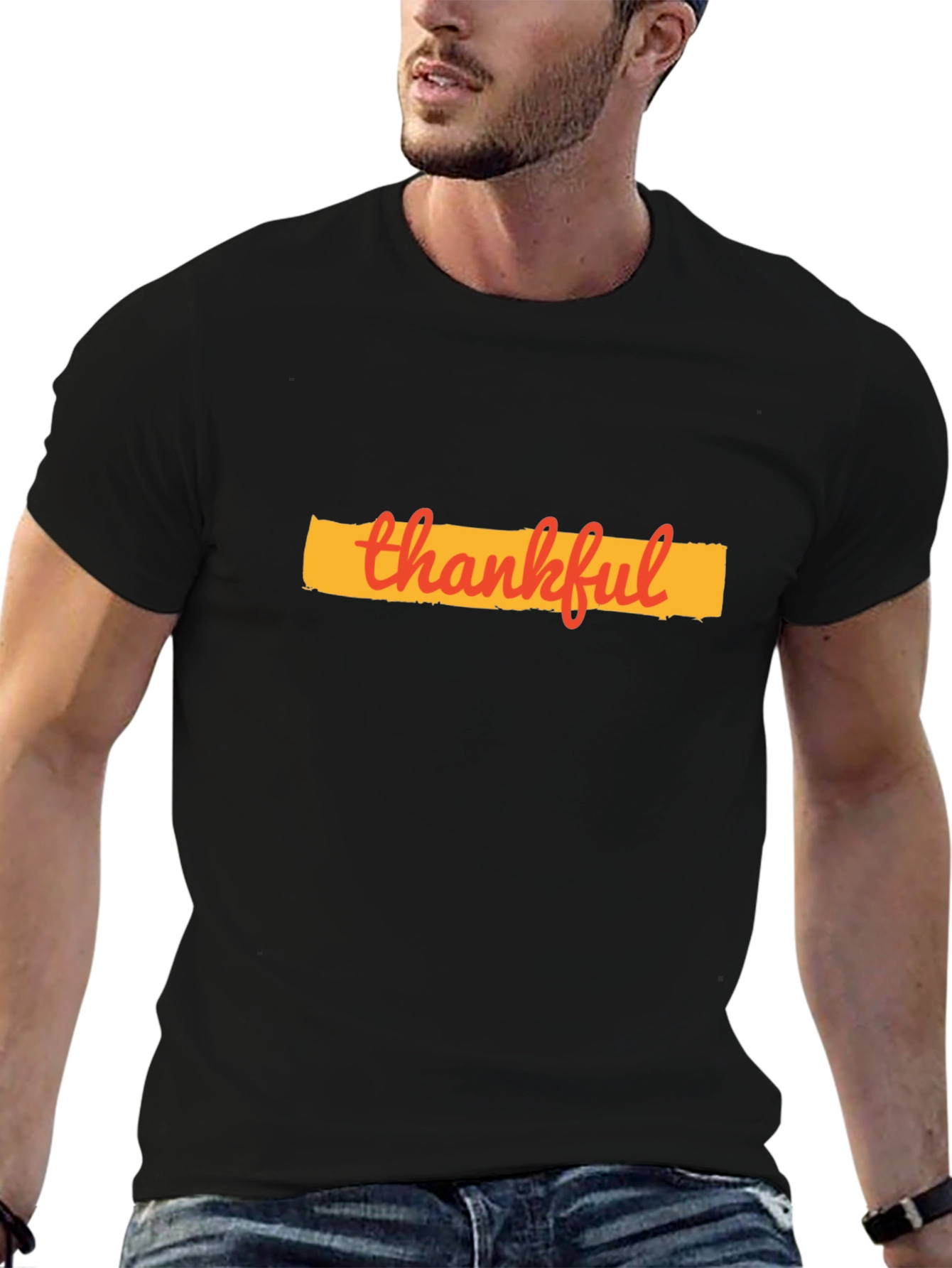 Thankful Graphic T-Shirt - Black Cotton Blend Tee