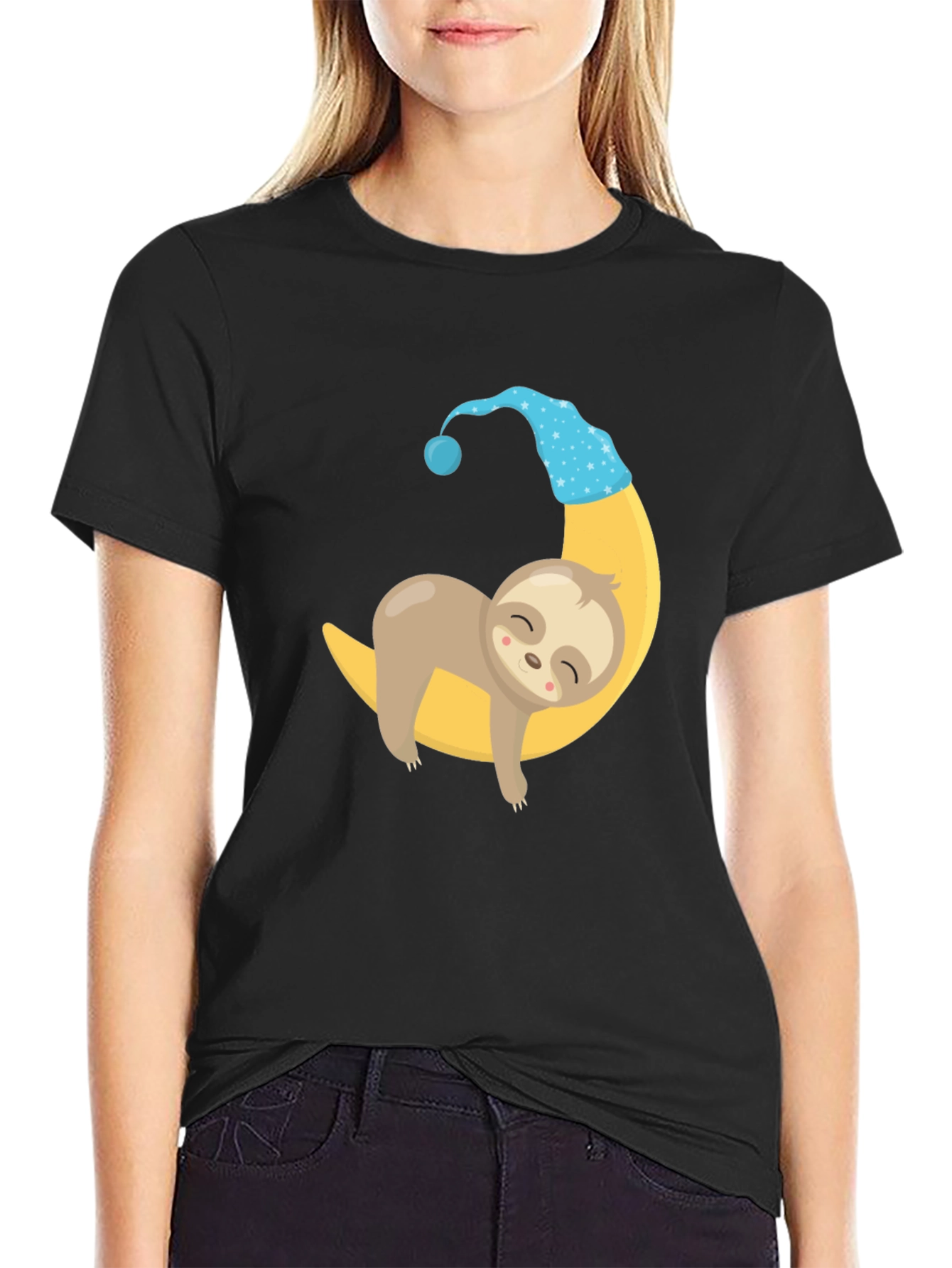 Sleepy Sloth Moon Graphic Tee - Comfortable & Stylish