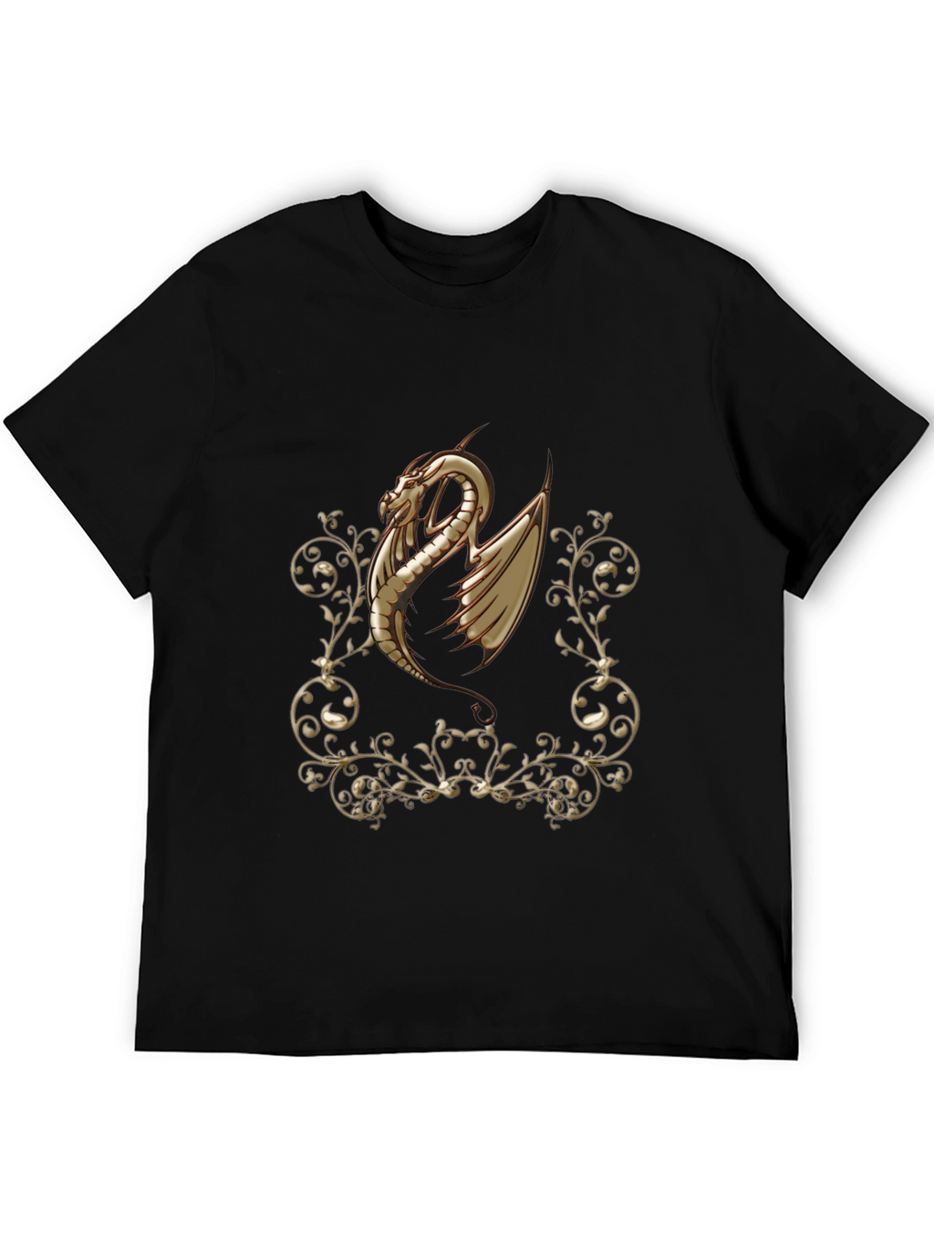 Dragon Scrollwork Graphic Black T-Shirt