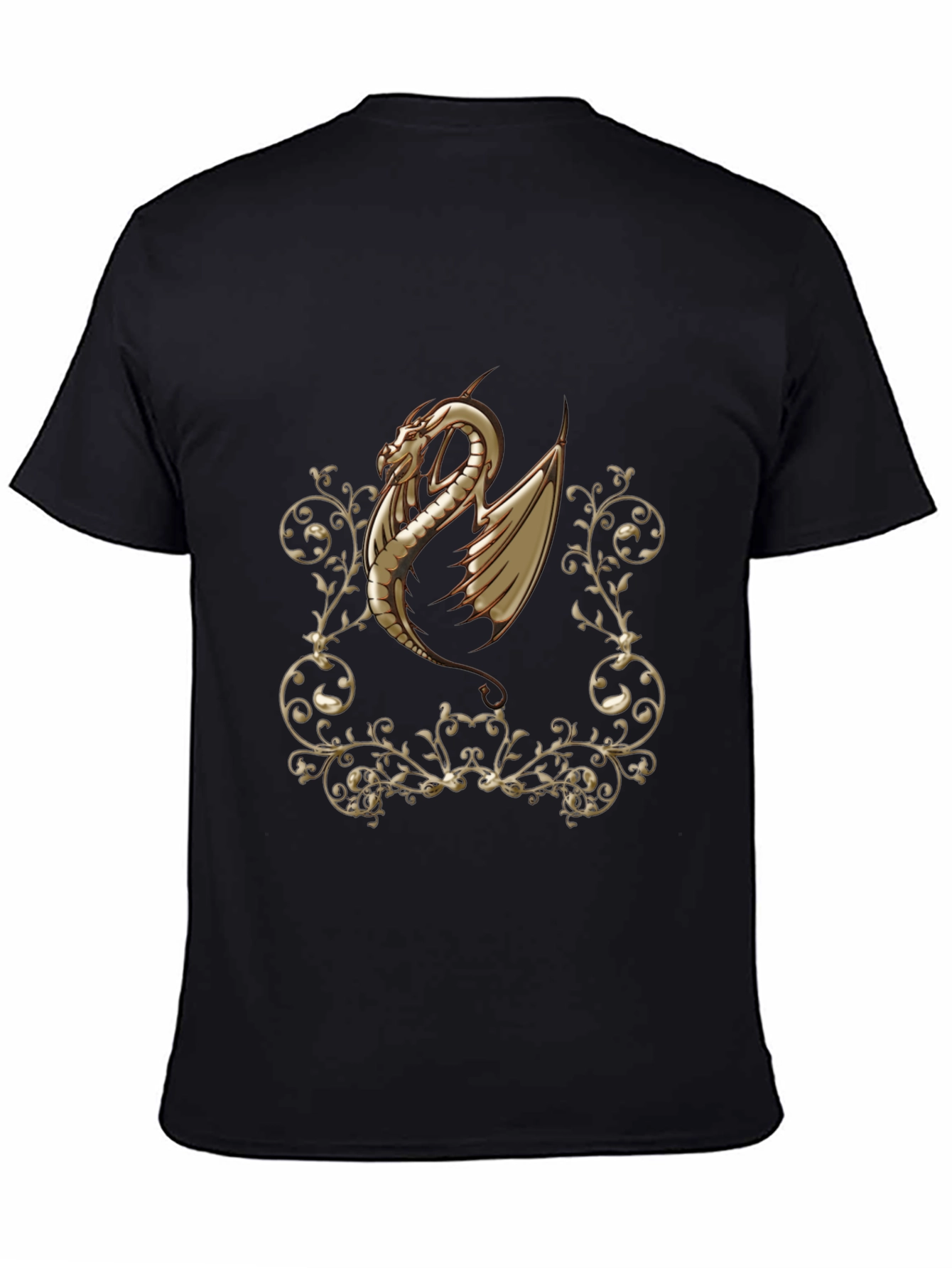 Dragon Scrollwork Graphic Black T-Shirt