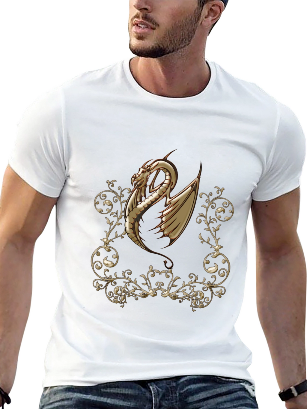 Dragon Scrollwork Graphic Black T-Shirt
