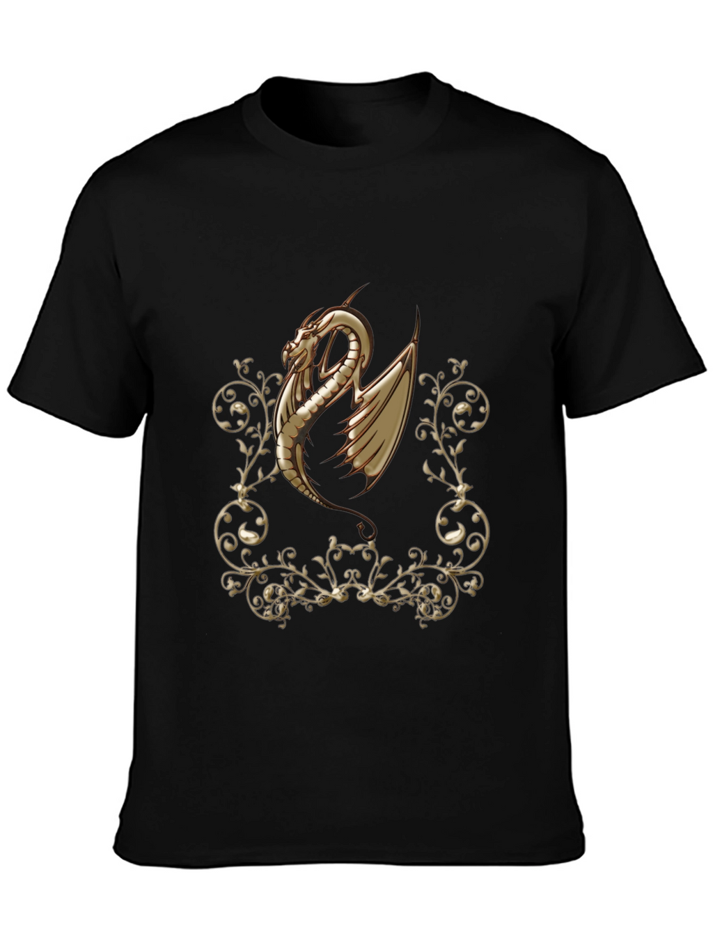 Dragon Scrollwork Graphic Black T-Shirt