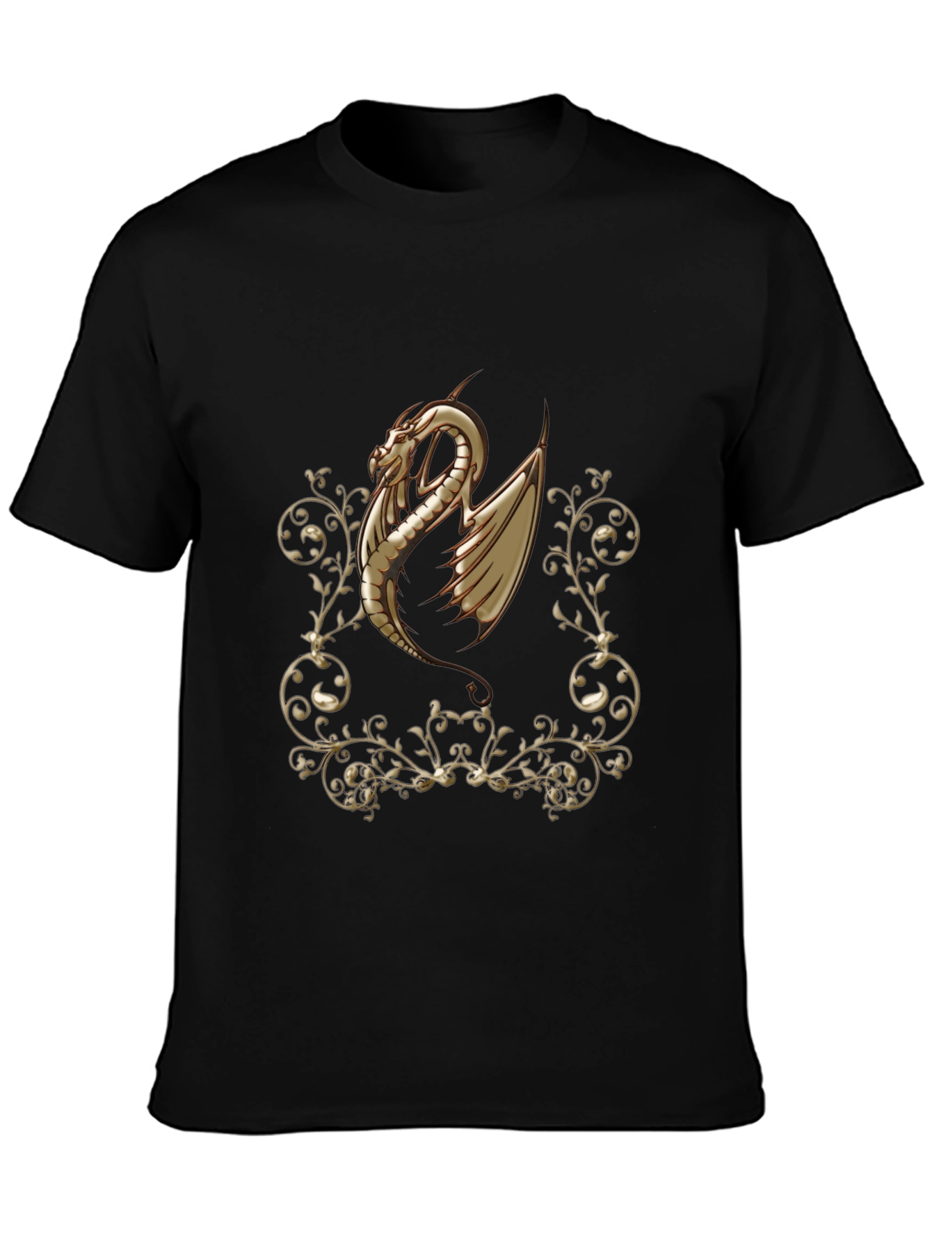 Dragon Scrollwork Graphic Black T-Shirt