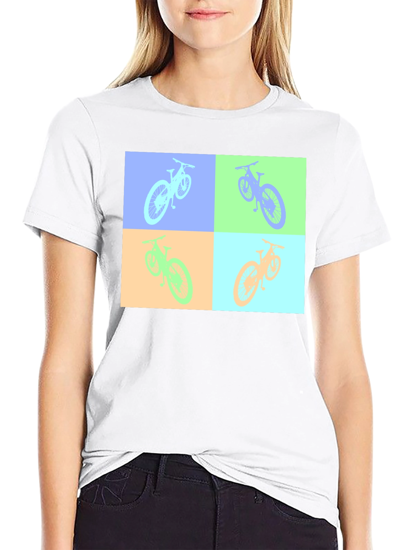 Pop Art Bicycle Graphic Black T-Shirt
