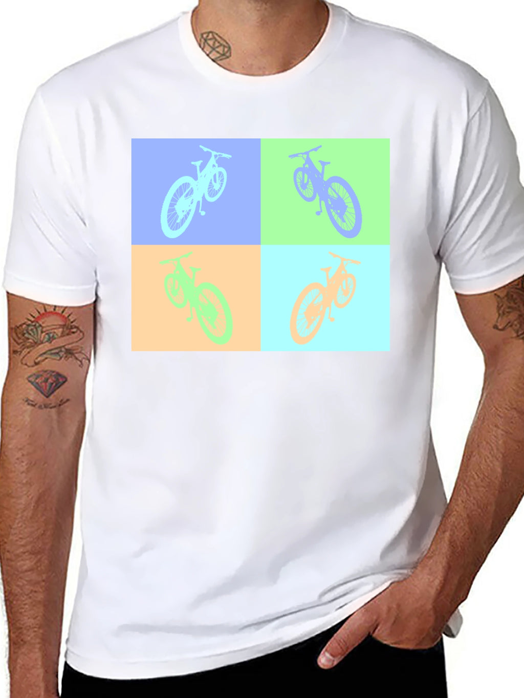 Pop Art Bicycle Graphic Black T-Shirt