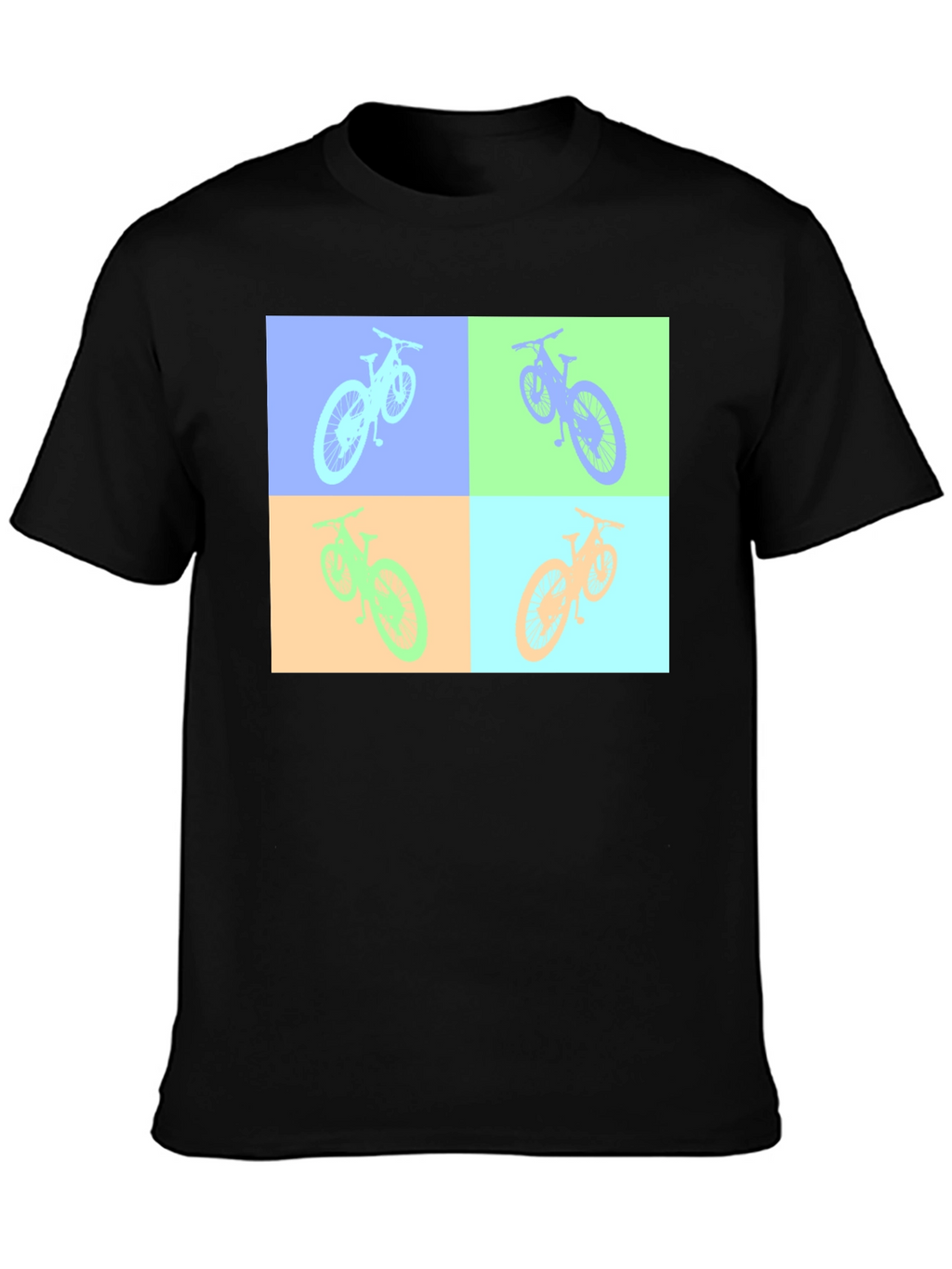 Pop Art Bicycle Graphic Black T-Shirt