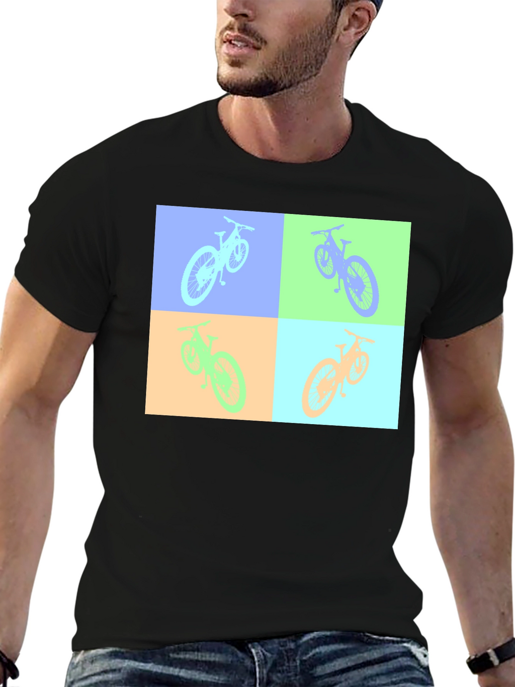 Pop Art Bicycle Graphic Black T-Shirt