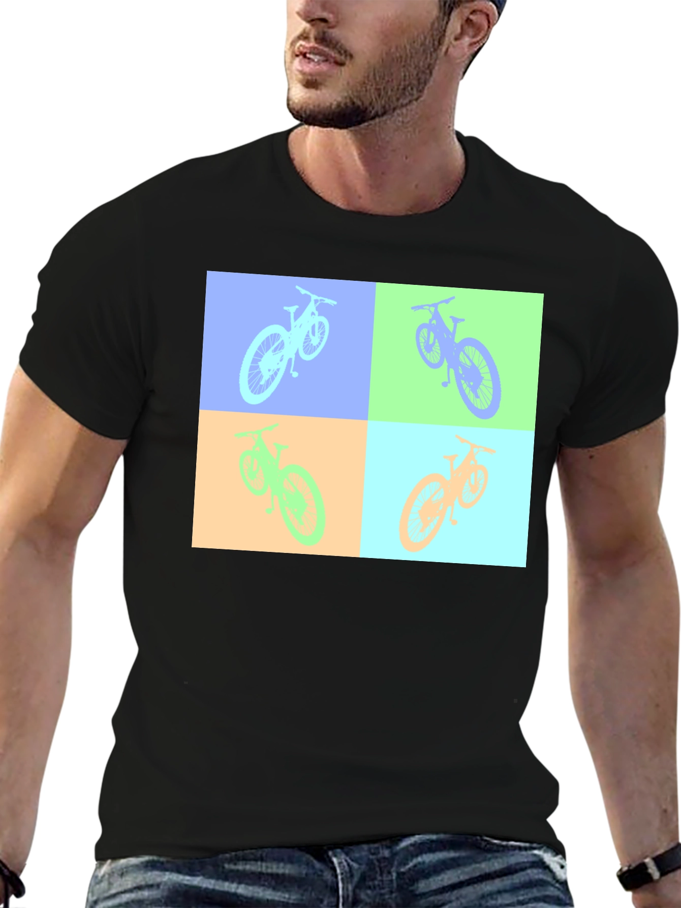 Pop Art Bicycle Graphic Black T-Shirt