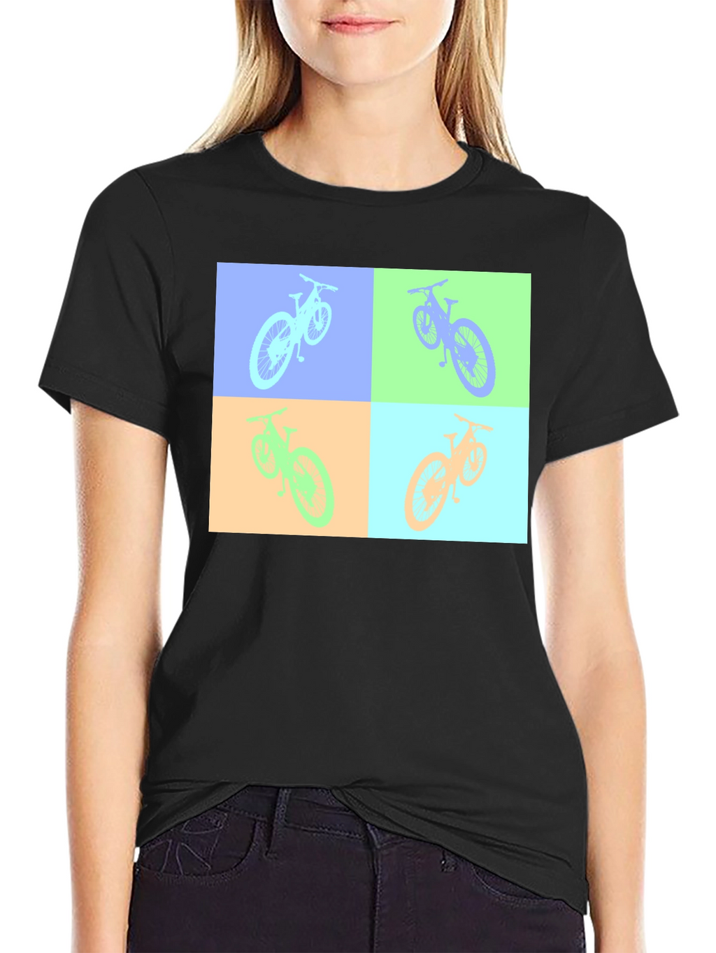 Pop Art Bicycle Graphic Black T-Shirt
