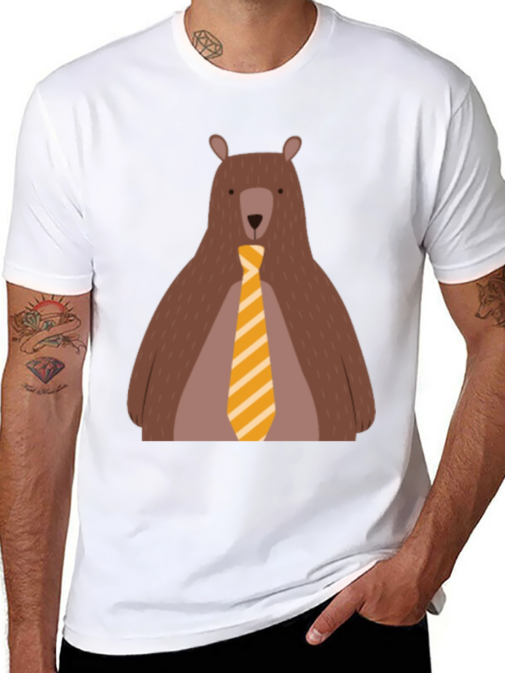 Bear with Tie Graphic Tee - Black Cotton T-Shirt