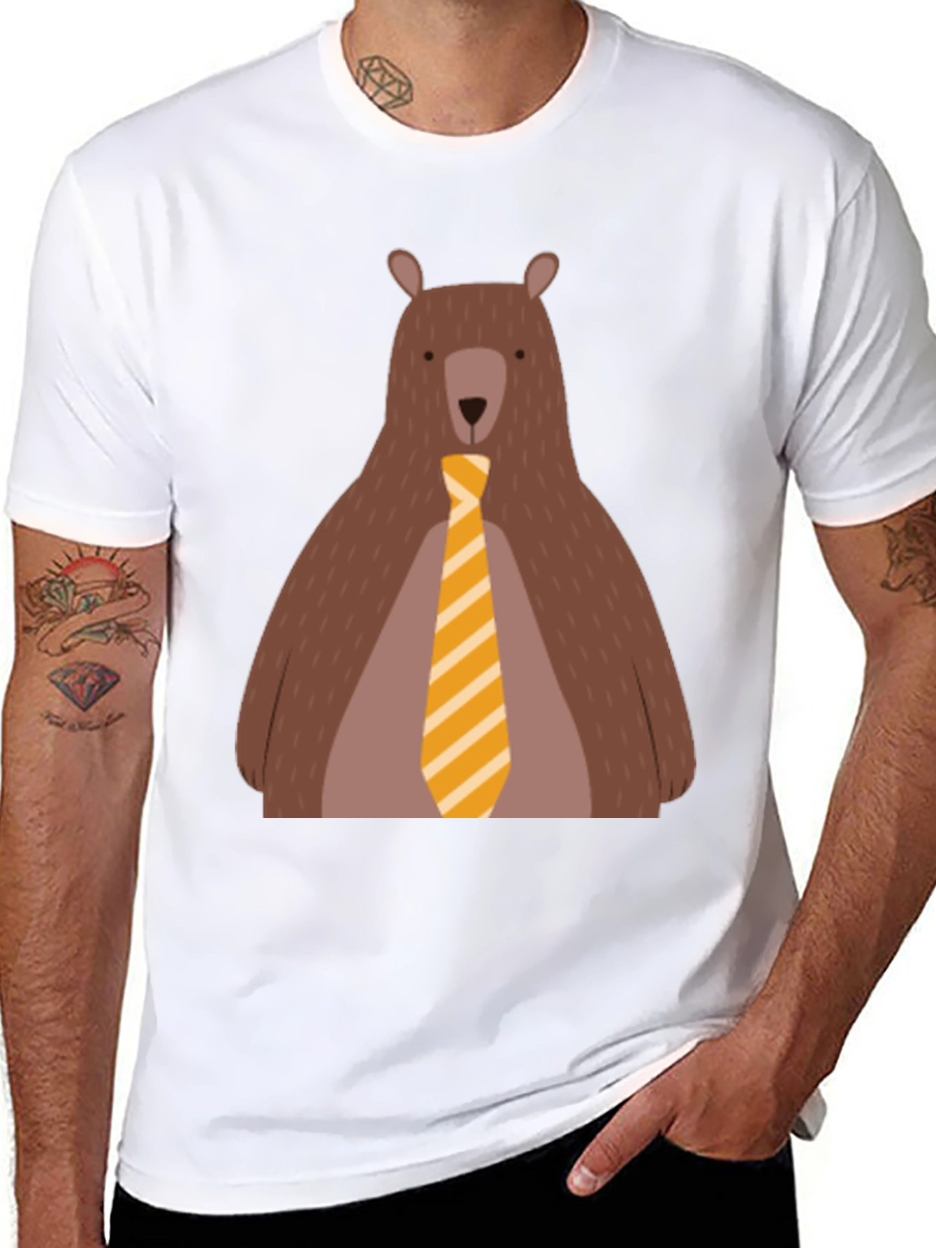 Bear with Tie Graphic Tee - Black Cotton T-Shirt