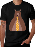 Bear with Tie Graphic Tee - Black Cotton T-Shirt