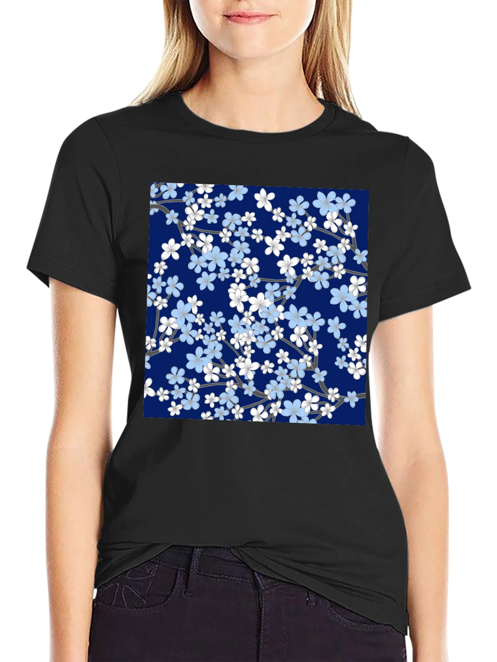 Floral Blossom Print Black T-Shirt