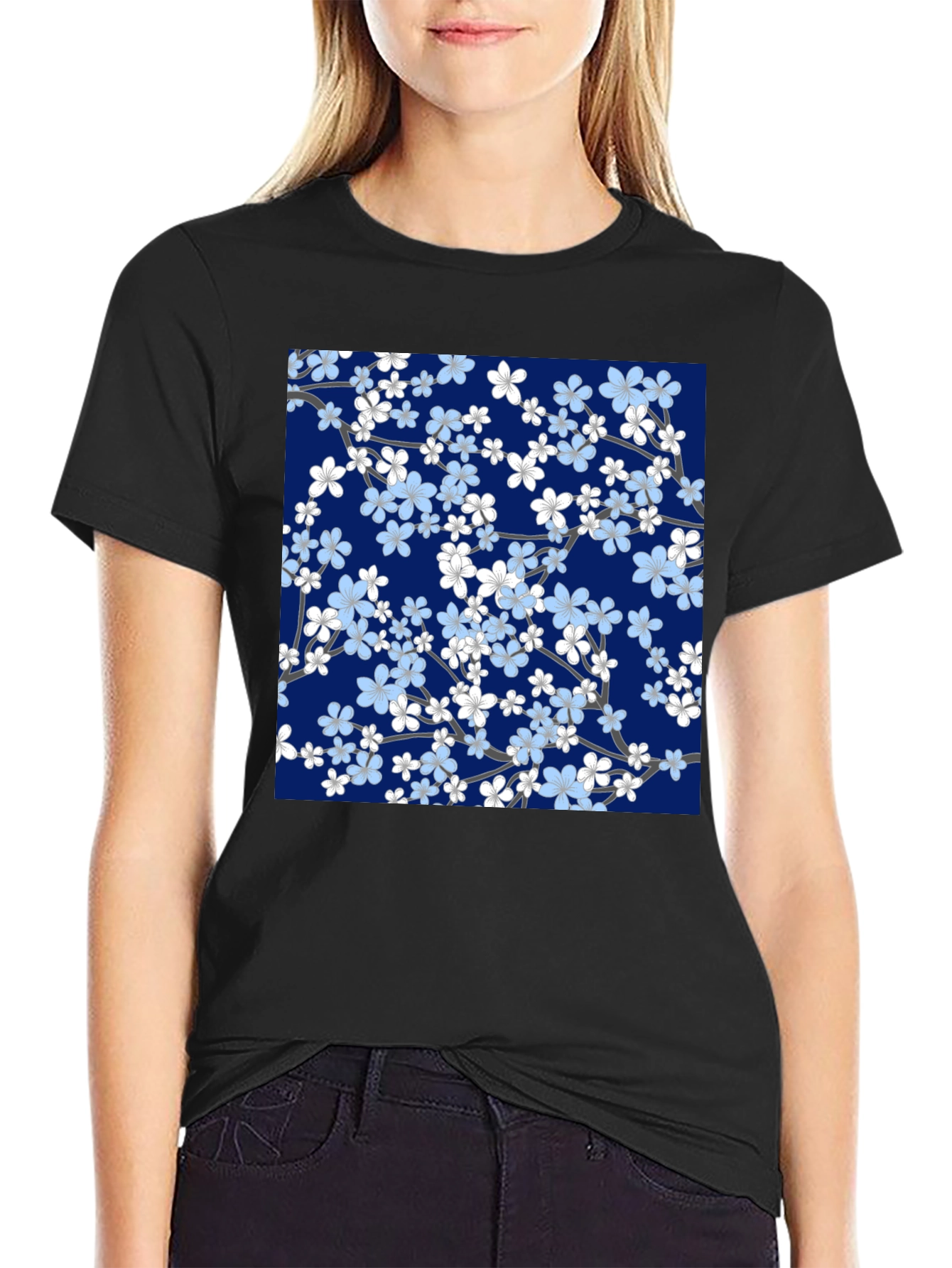 Floral Blossom Print Black T-Shirt