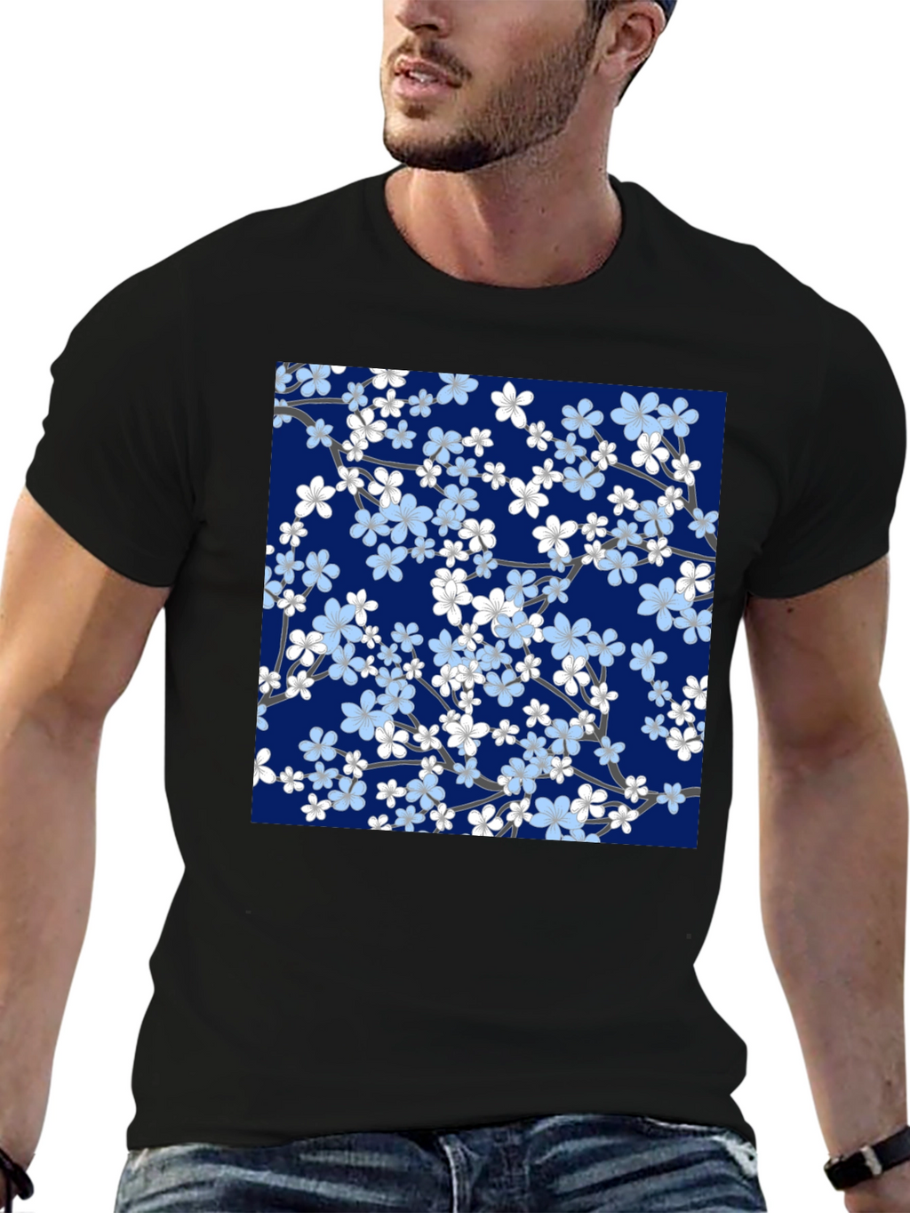 Floral Blossom Print Black T-Shirt