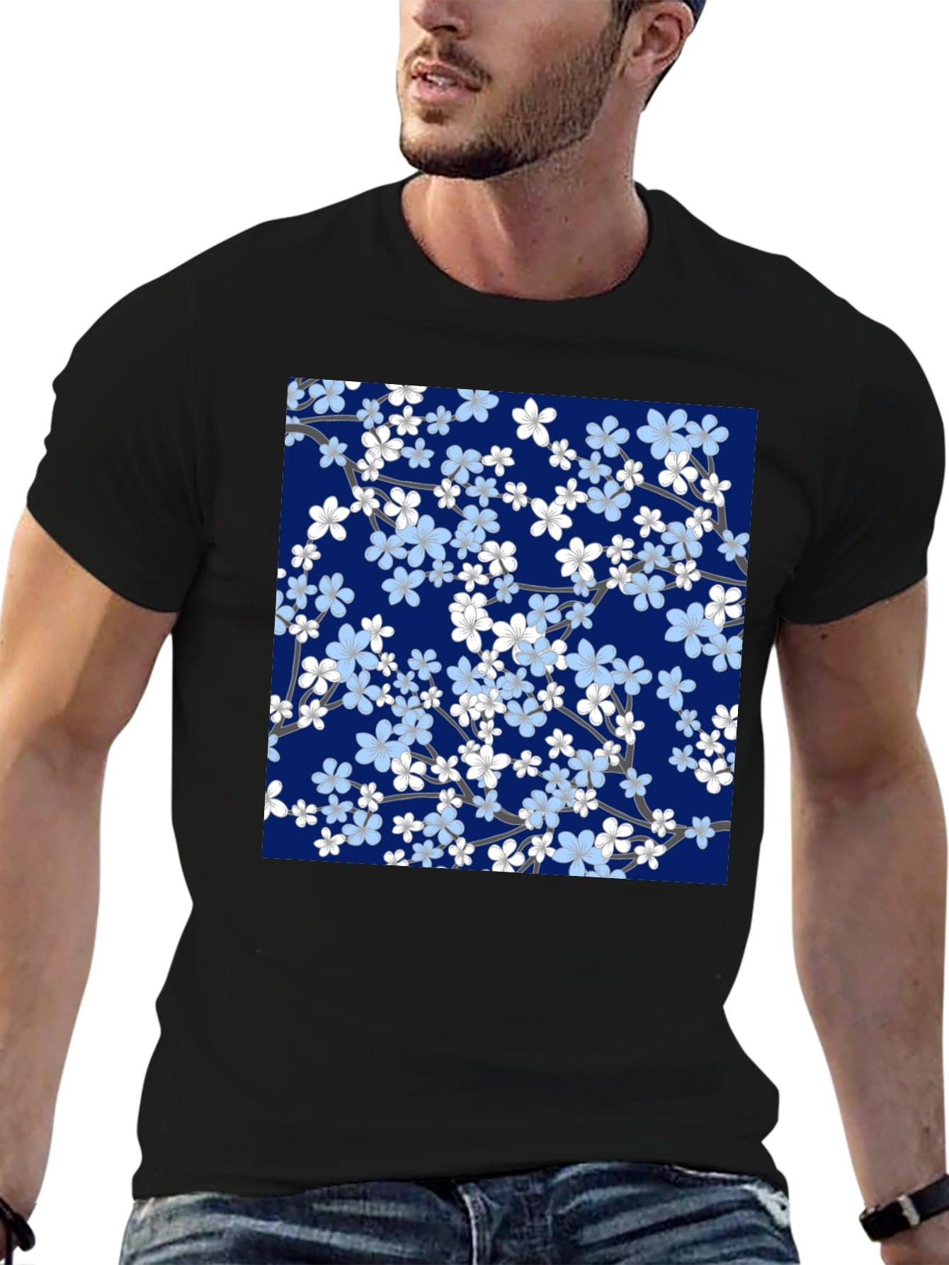 Floral Blossom Print Black T-Shirt