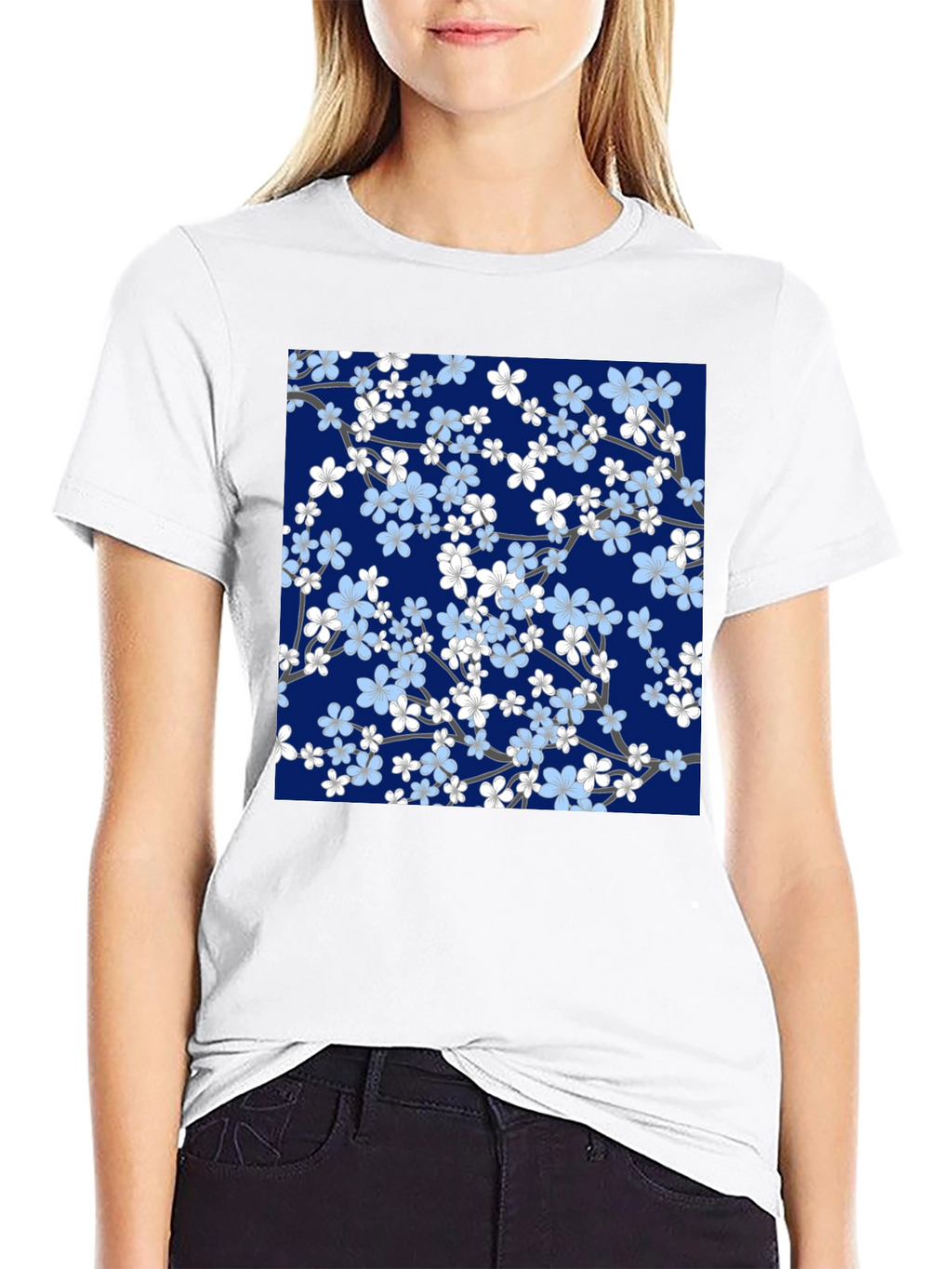 Floral Blossom Print Black T-Shirt