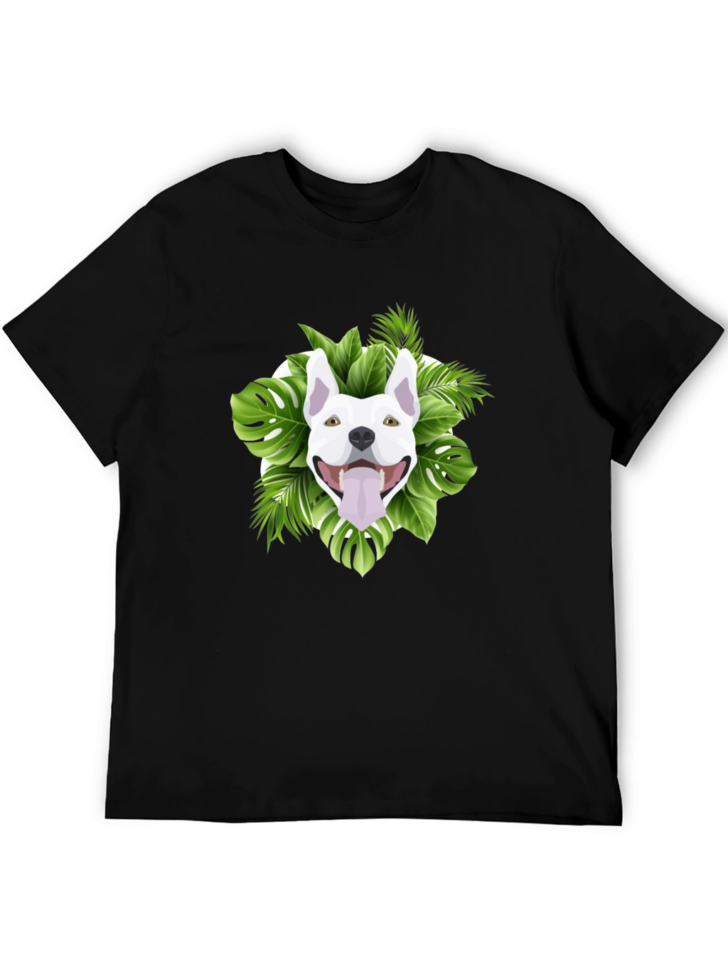 Tropical Dog Graphic Tee - Black Cotton T-Shirt