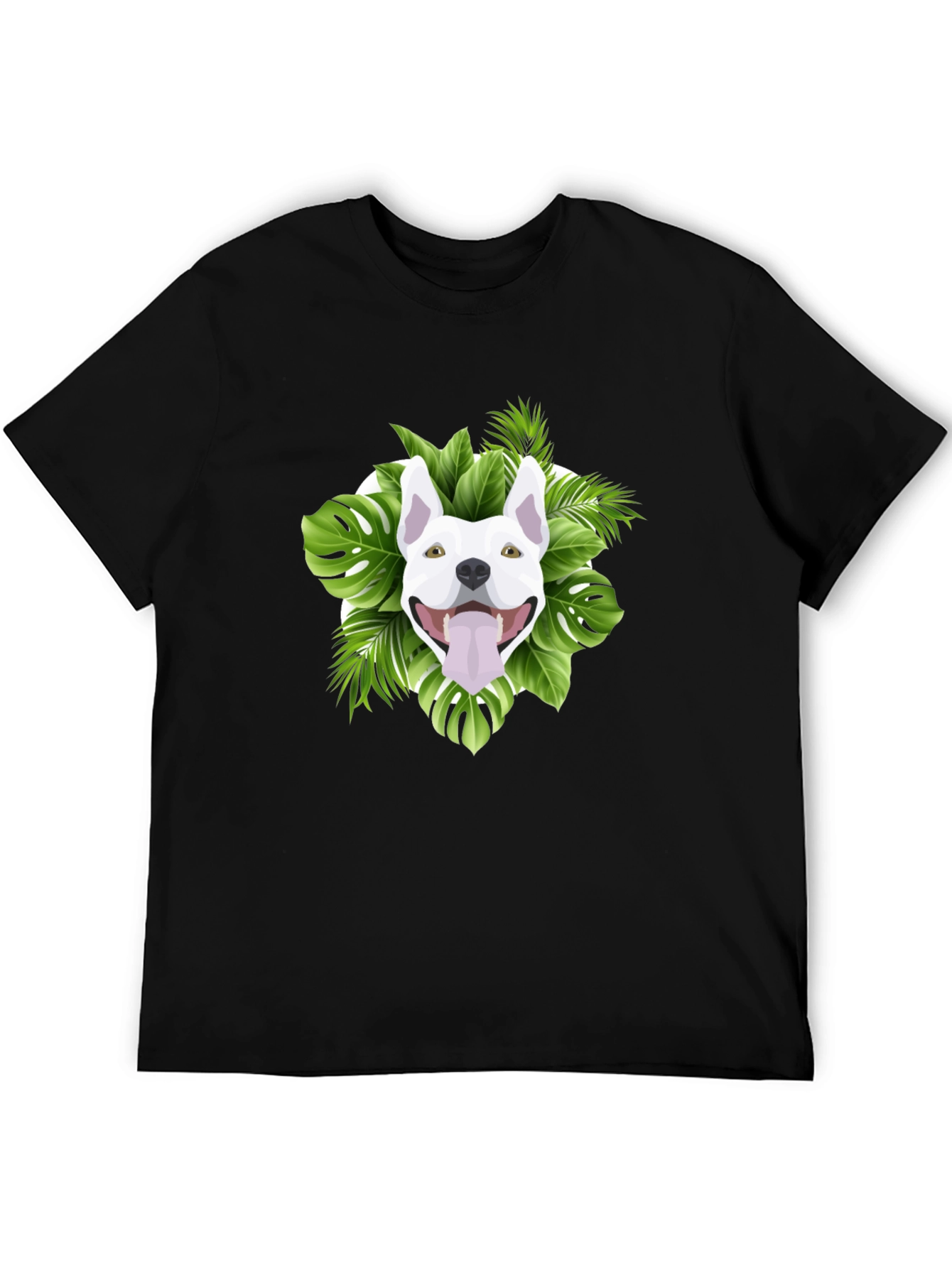 Tropical Dog Graphic Tee - Black Cotton T-Shirt