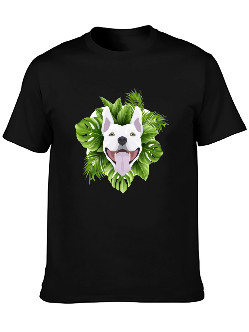 Tropical Dog Graphic Tee - Black Cotton T-Shirt