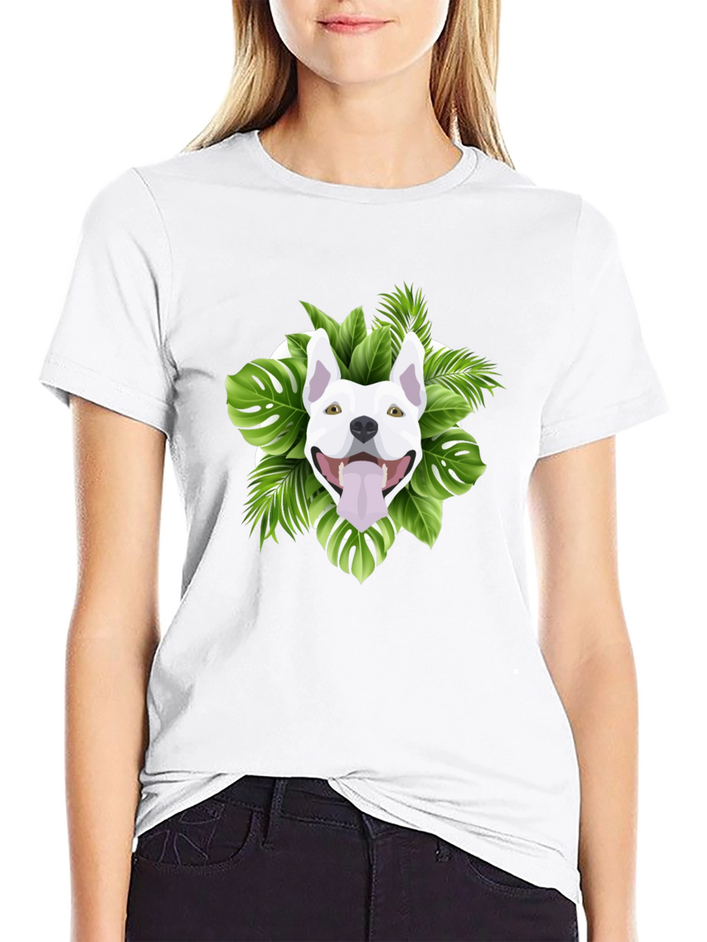 Tropical Dog Graphic Tee - Black Cotton T-Shirt