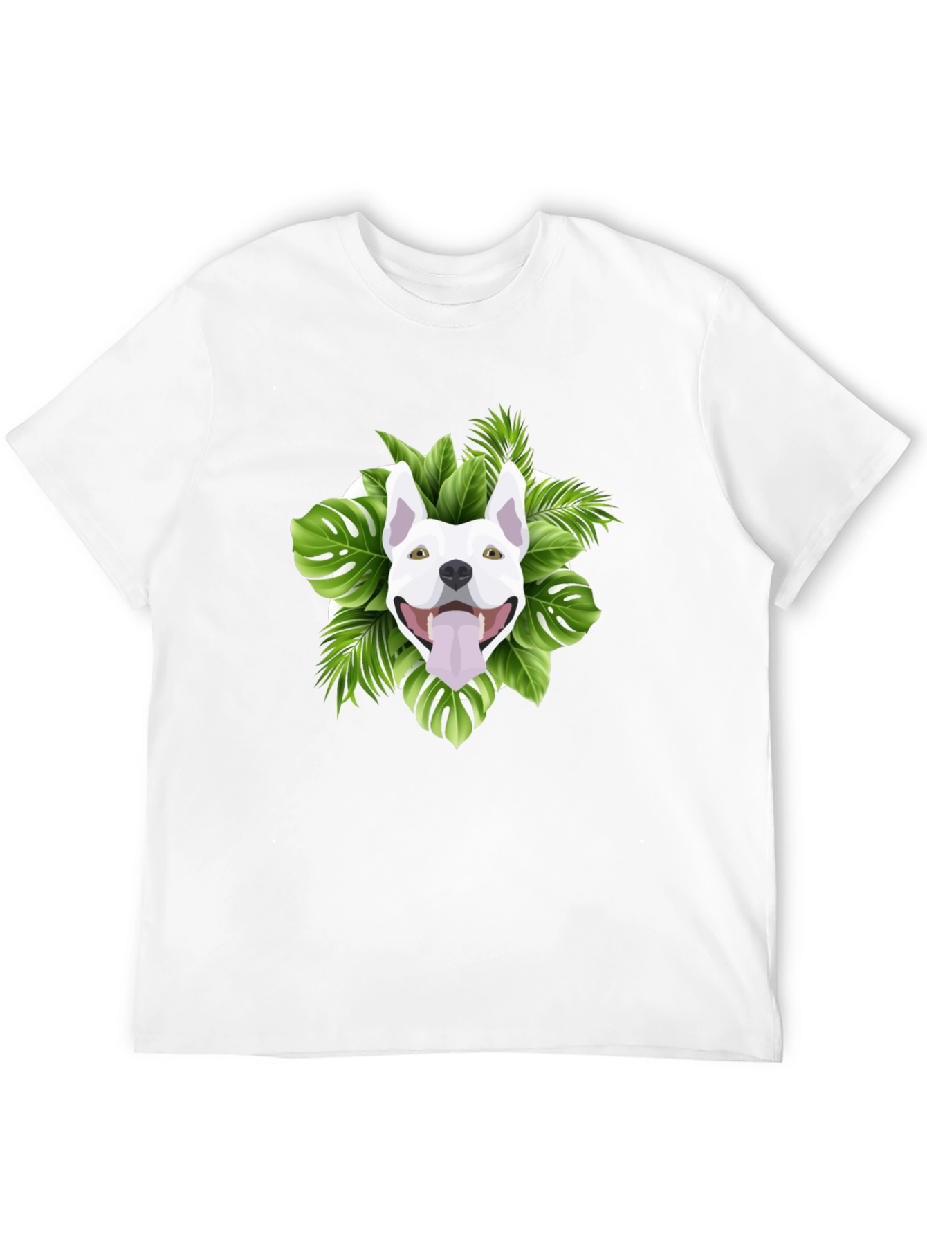 Tropical Dog Graphic Tee - Black Cotton T-Shirt