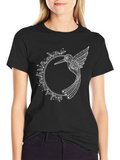 Hummingbird Mandala Graphic Tee - Black Cotton T-Shirt