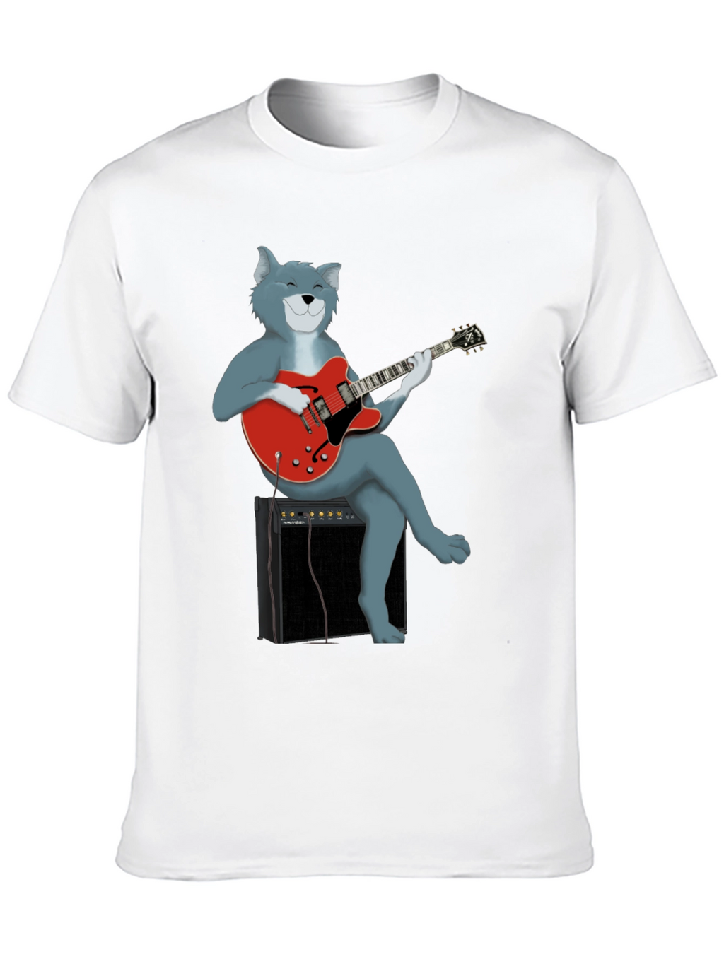 Cat Guitarist Graphic Tee - Black Cotton Shirt