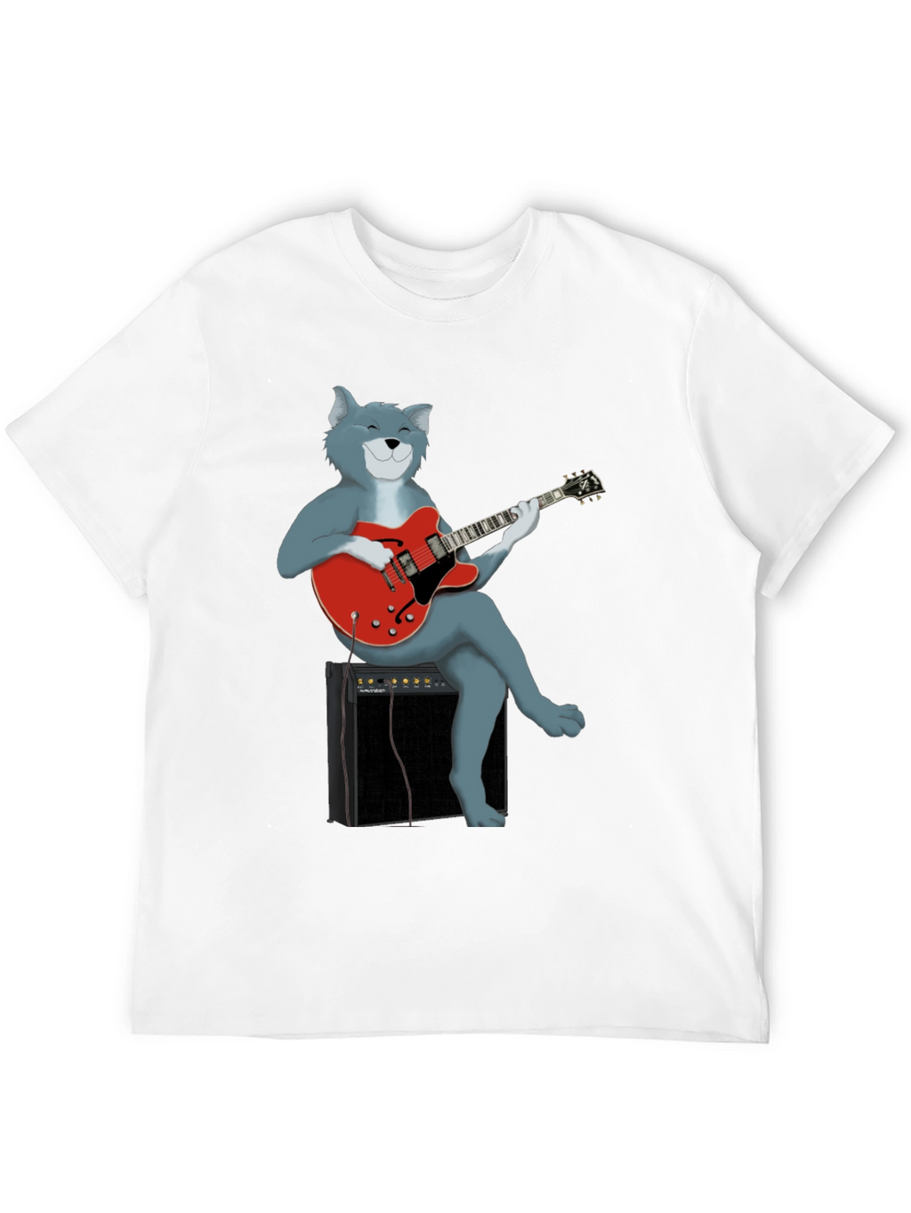 Cat Guitarist Graphic Tee - Black Cotton Shirt