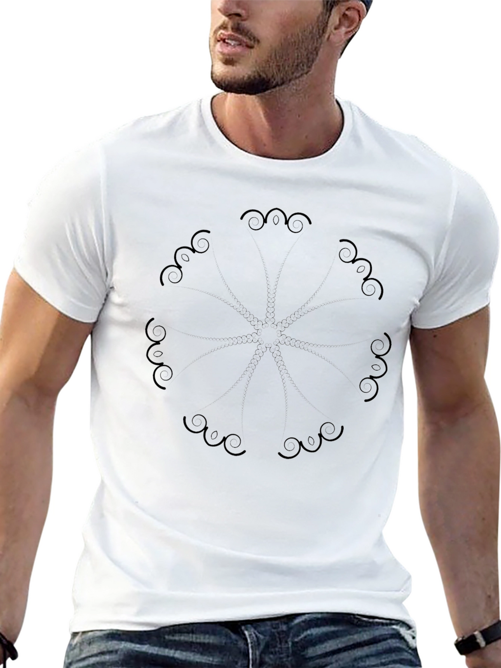 Stylish Black Graphic Tee - Abstract Circle Design
