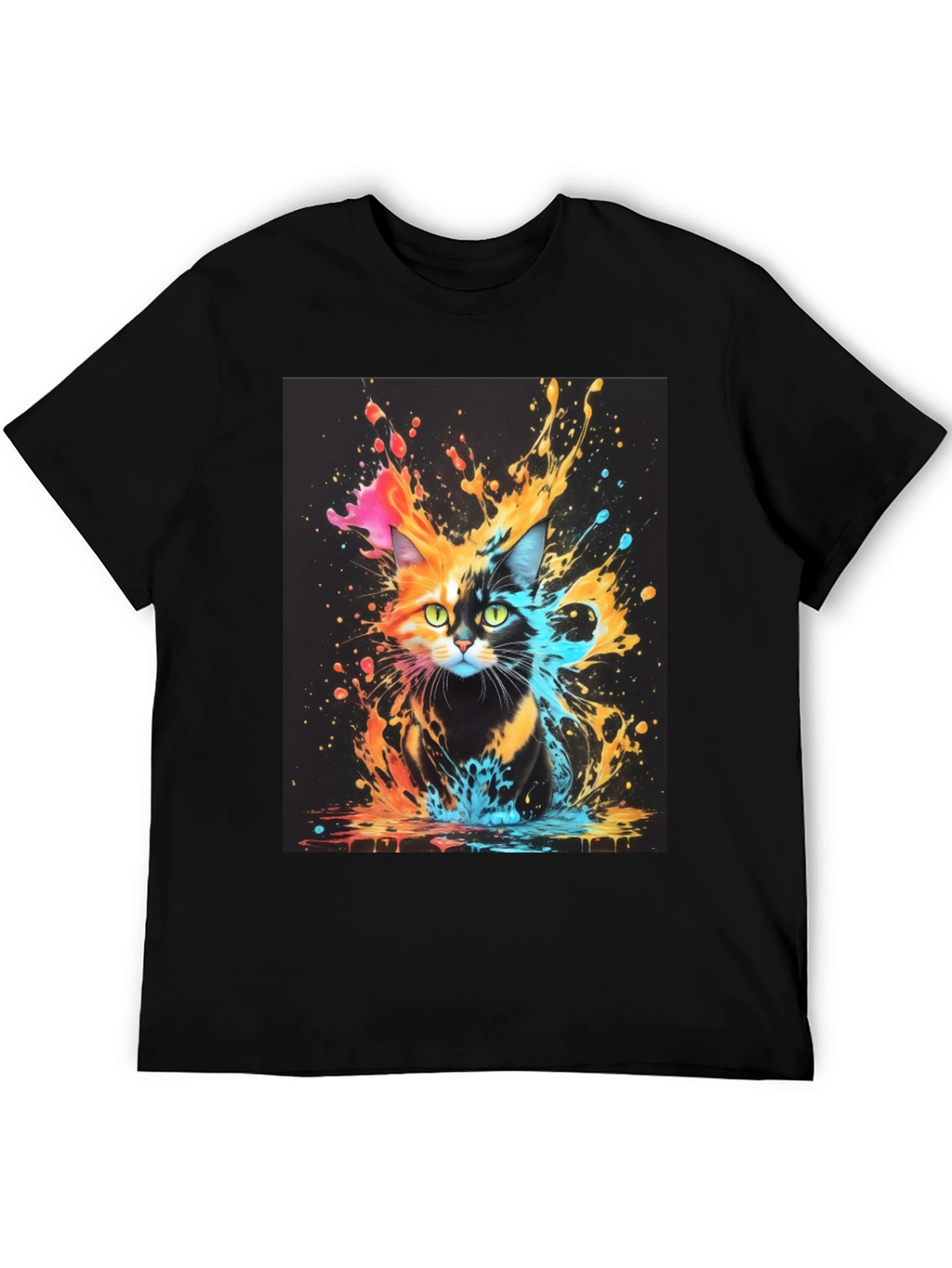 Cat Splash Art Black T-Shirt