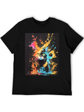 Cat Splash Art Black T-Shirt