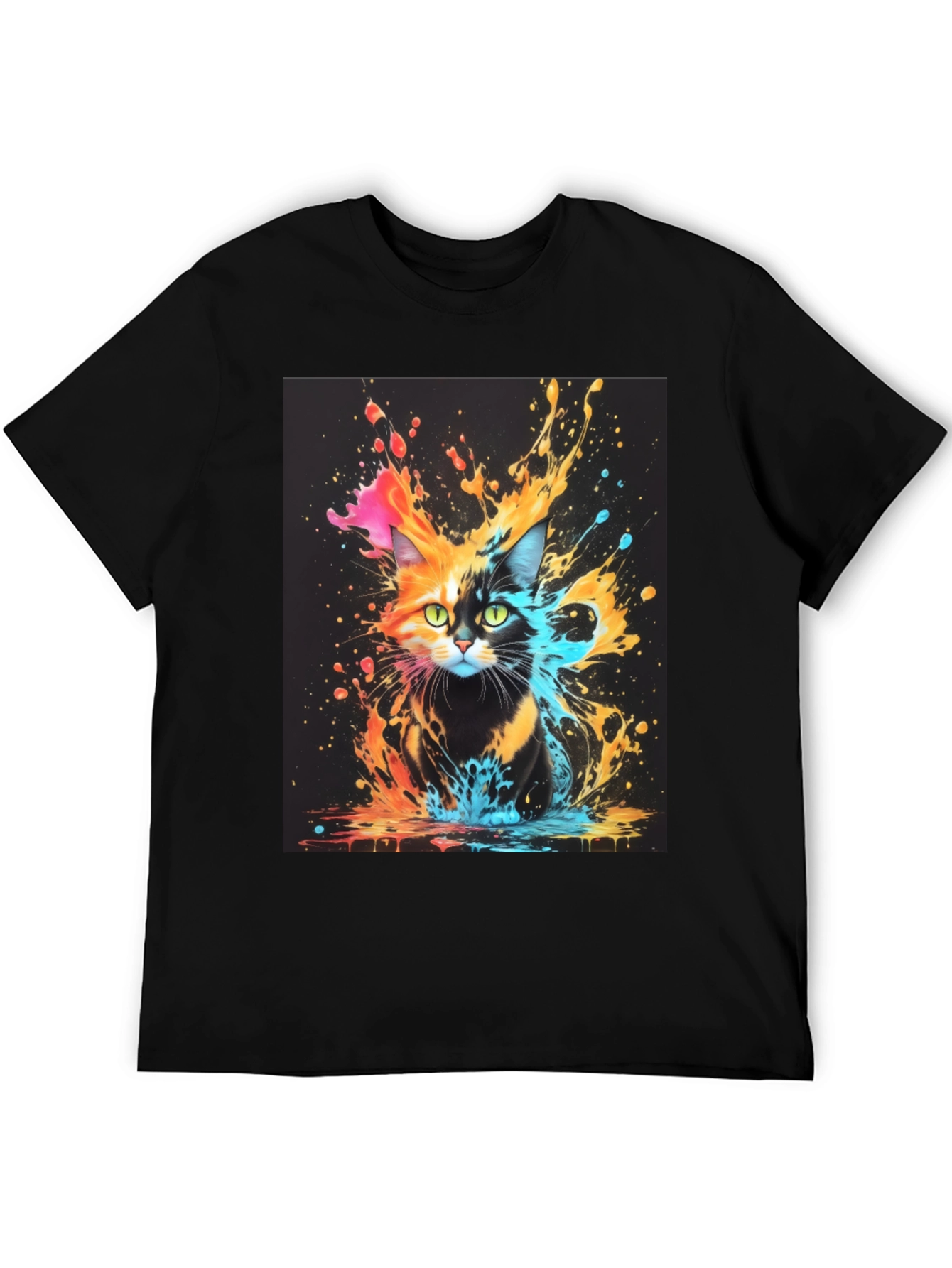 Cat Splash Art Black T-Shirt