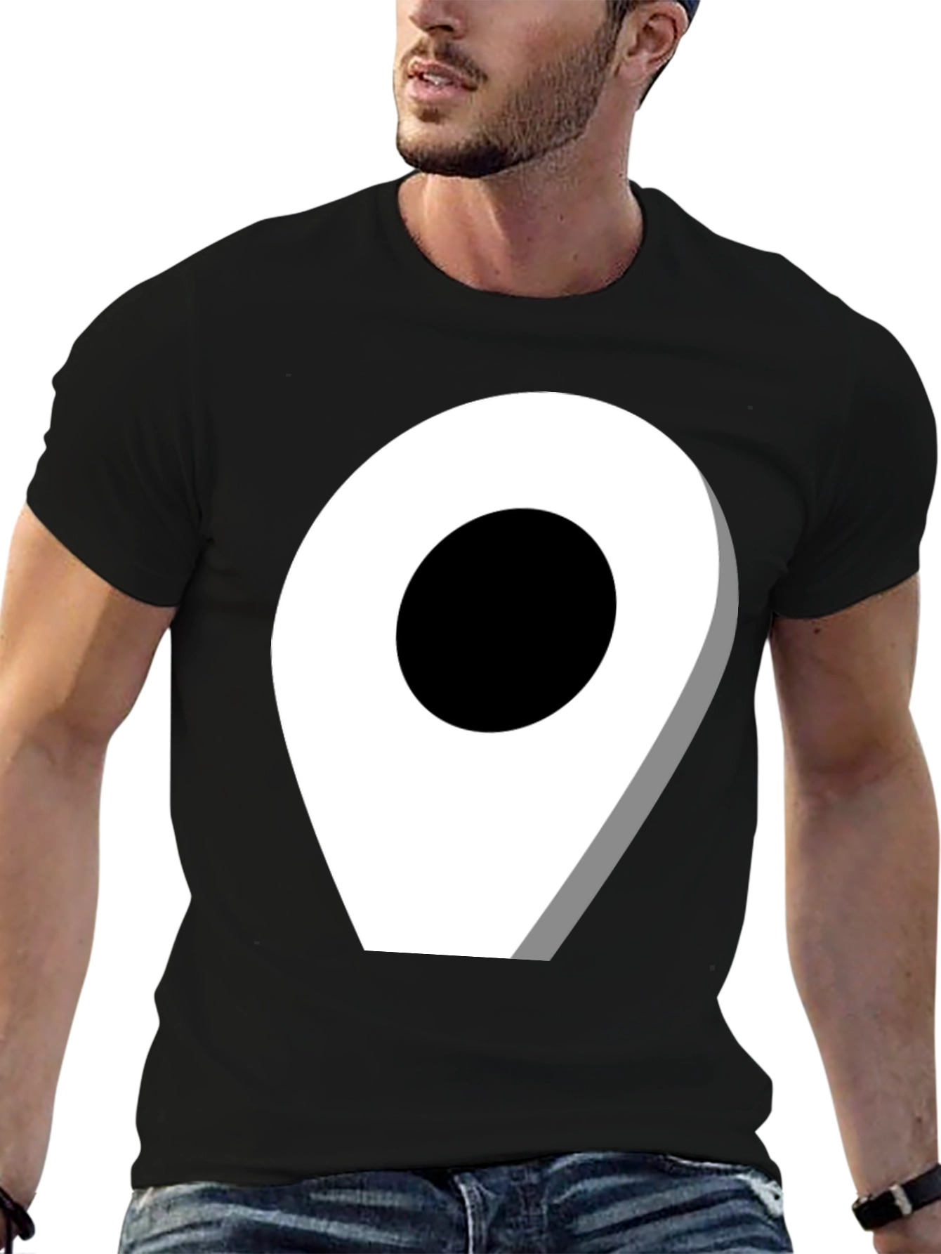 Location Pin Graphic Tee - Modern Black T-Shirt