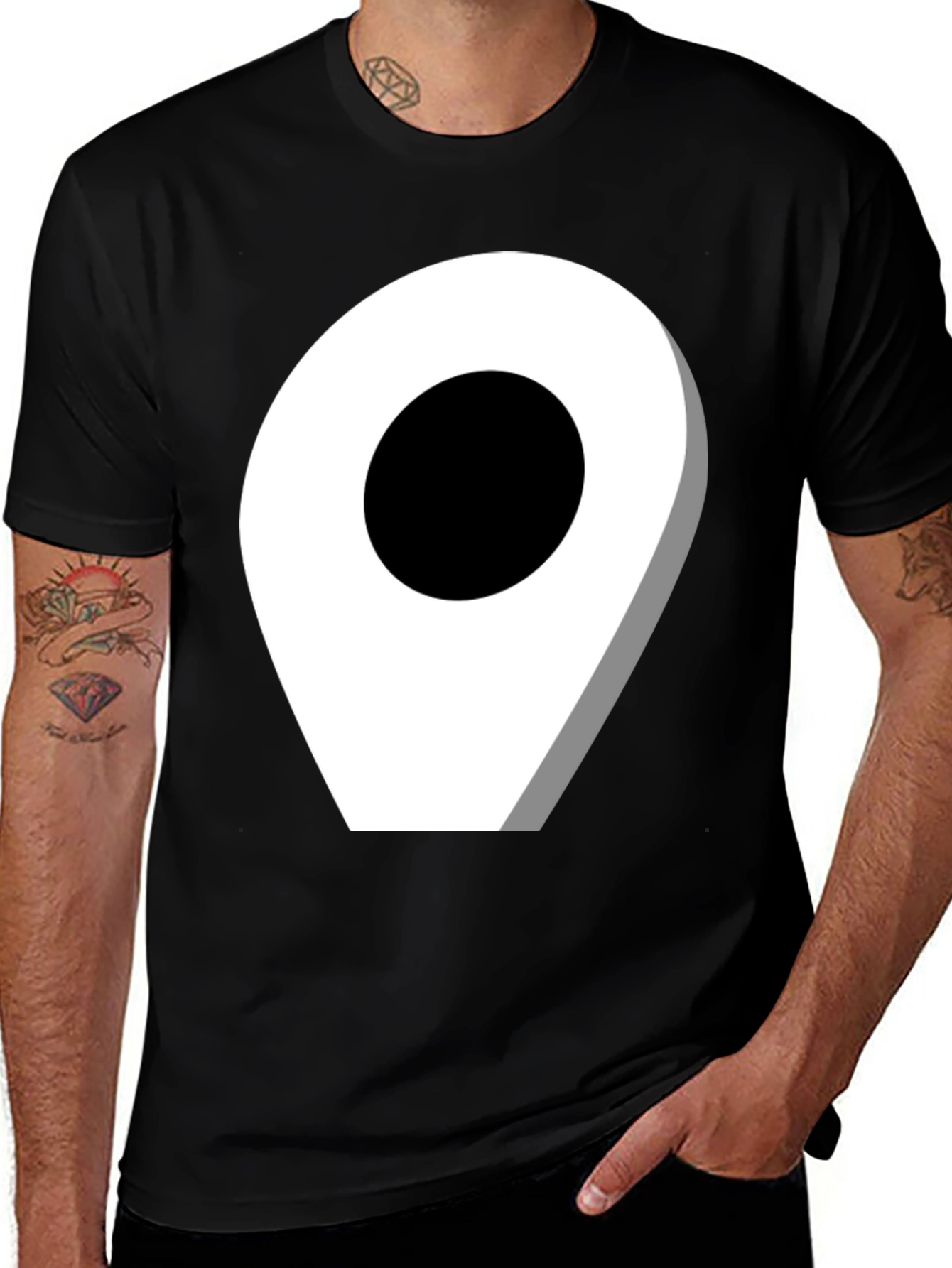 Location Pin Graphic Tee - Modern Black T-Shirt