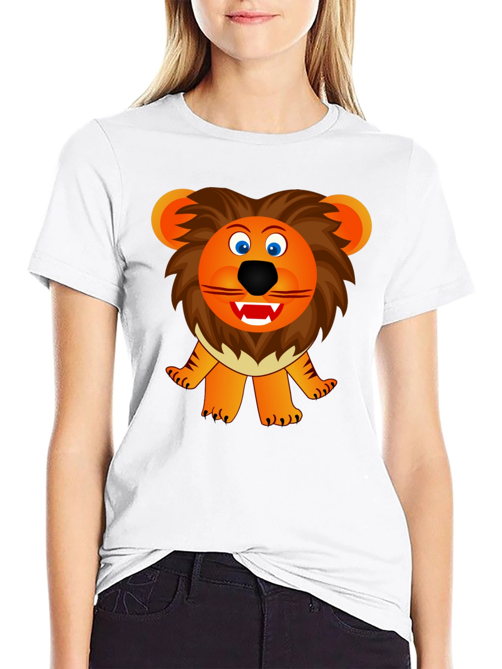 Cartoon Lion Graphic Tee - Black Unisex T-Shirt
