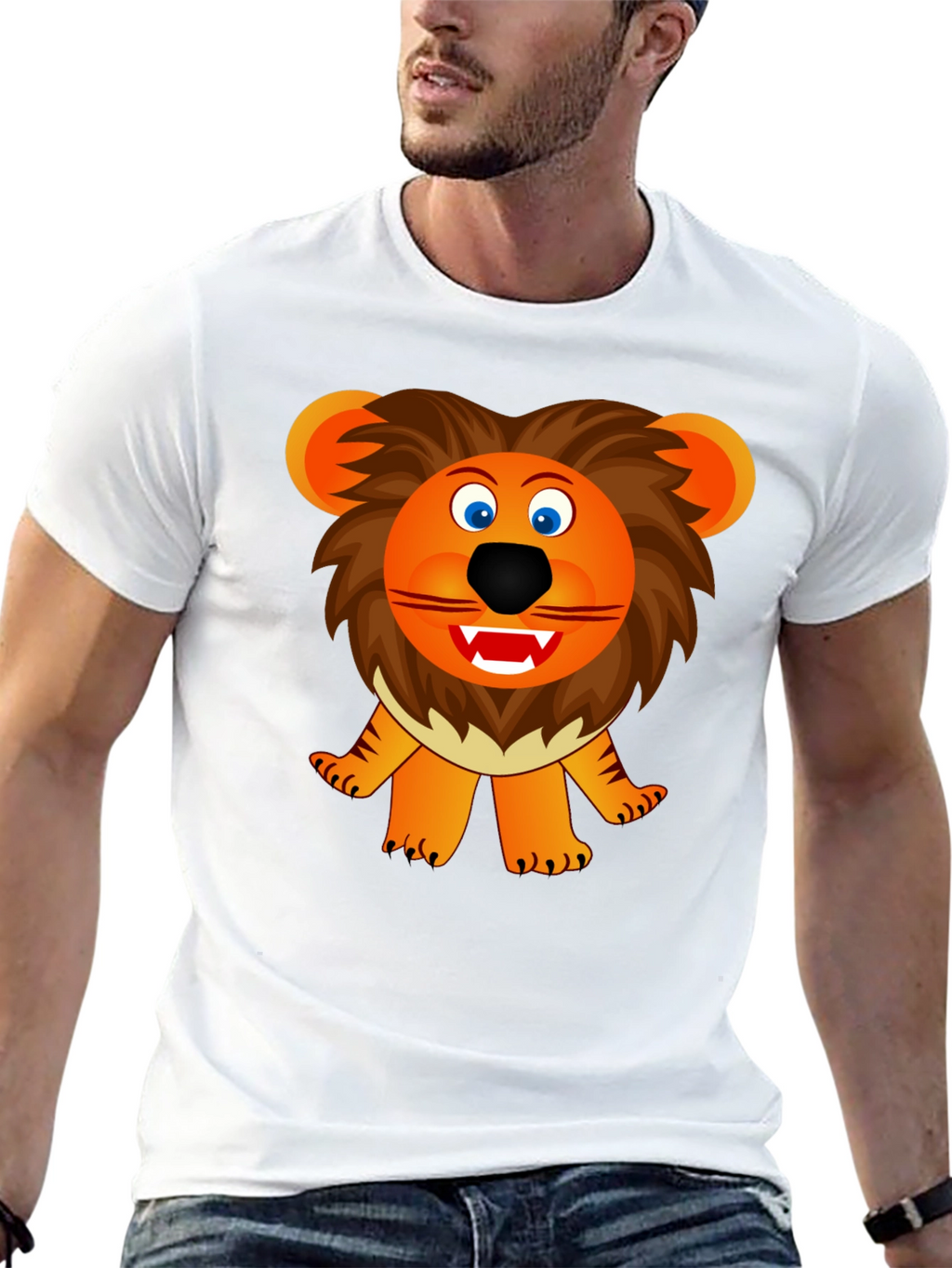 Cartoon Lion Graphic Tee - Black Unisex T-Shirt